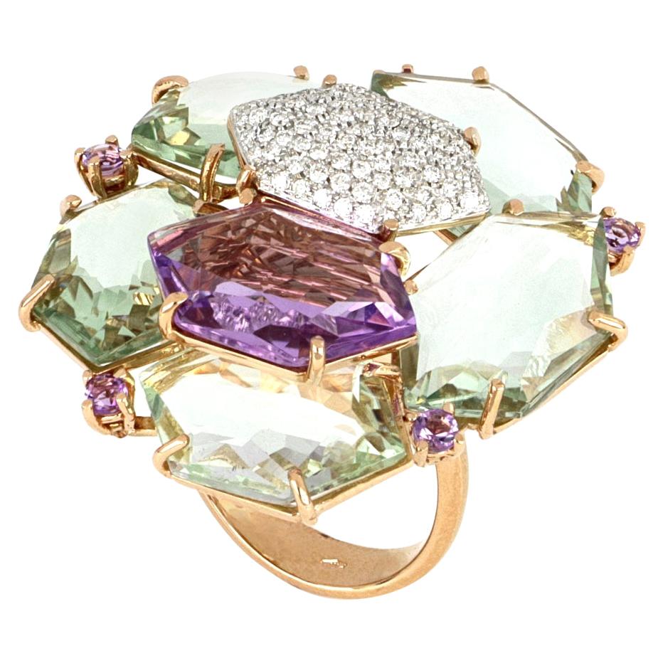 For Sale:  18kt Rose Gold Les Gemmes Big Ring with Green and Purple Amethyst and Diamonds