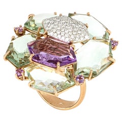 18kt Rose Gold Les Gemmes Big Ring with Green and Purple Amethyst and Diamonds