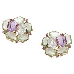 18kt Rose Gold Les Gemmes Green and Purple Earrings with Amethyst and Diamonds