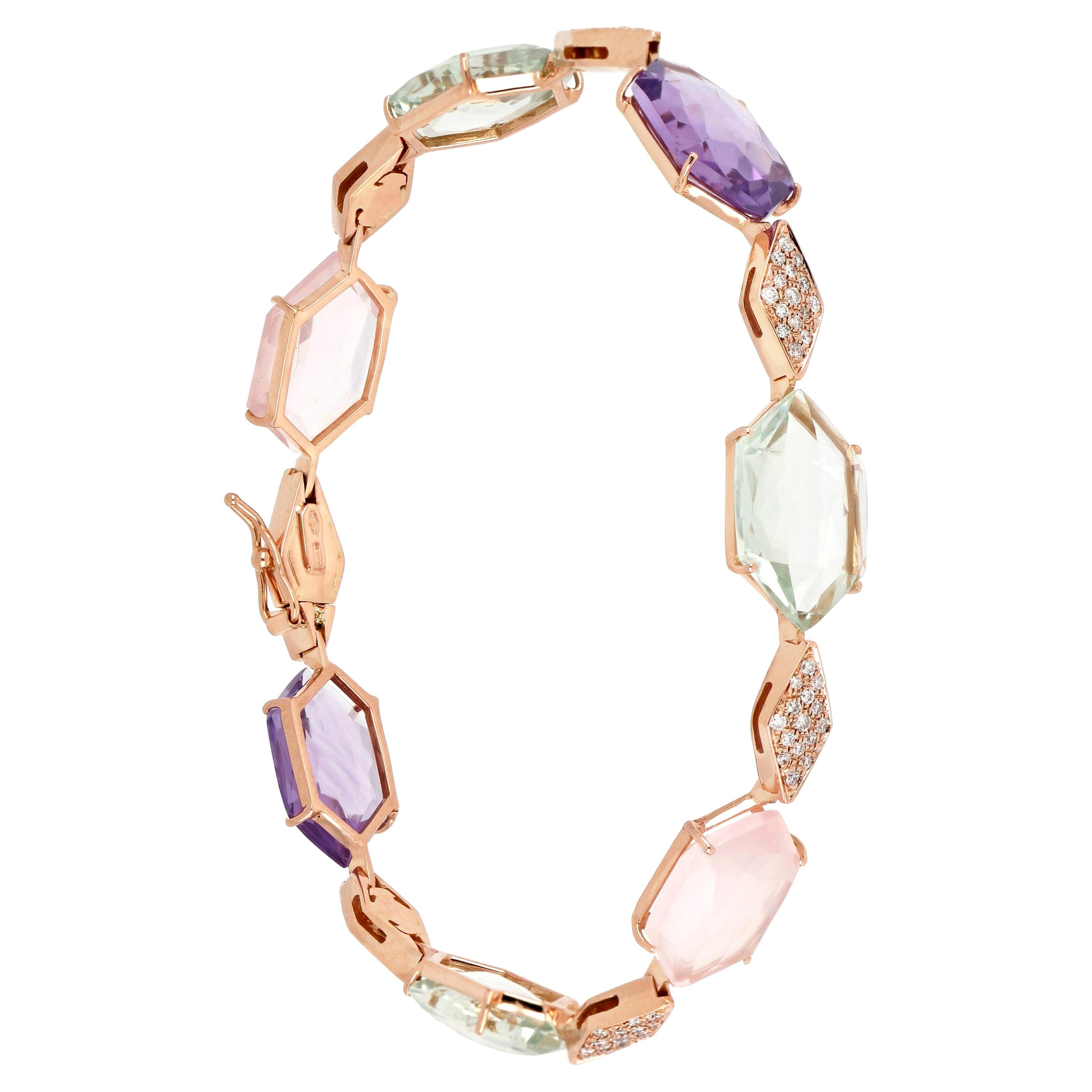 Les Gemmes, bracelet multicolore en or rose 18 carats avec améthyste et diamants en vente