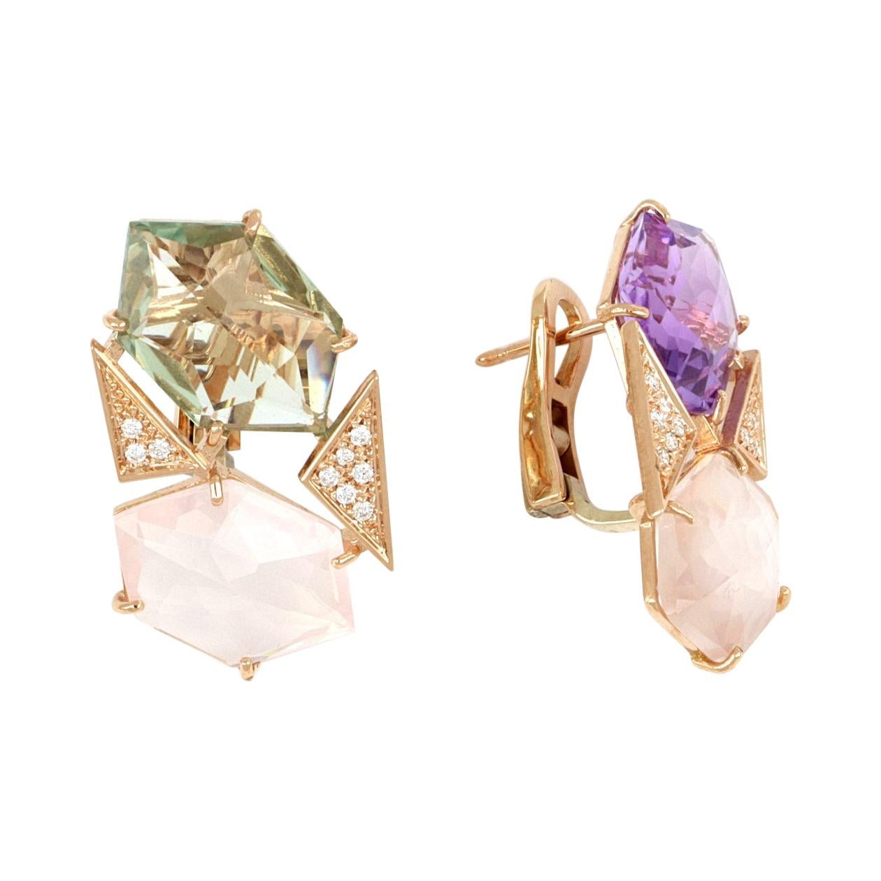 18kt Rose Gold Les Gemmes Multicolor Earrings with Amethyst and Diamonds For Sale