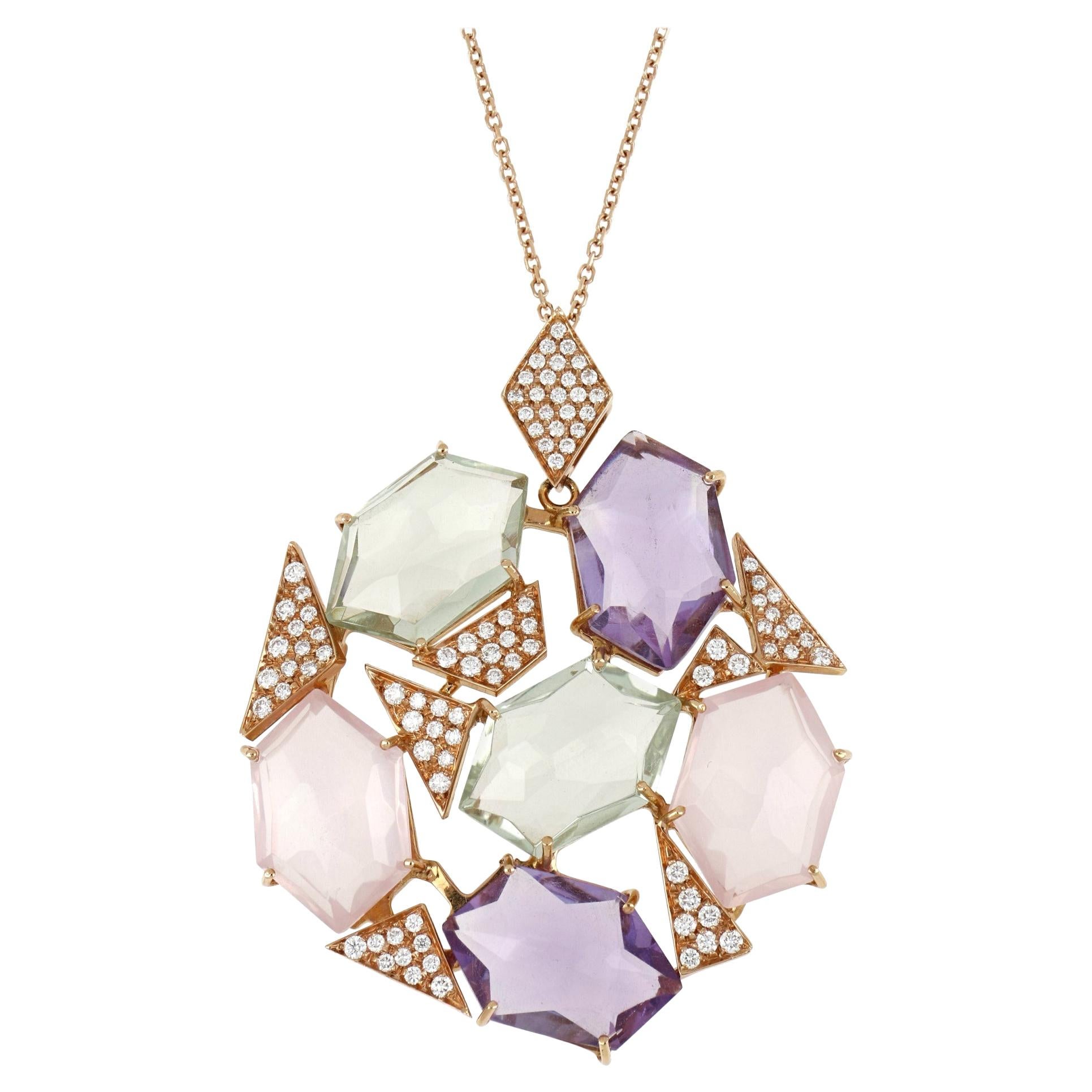 Les Gemmes Collier multicolore en or rose 18 carats avec améthyste et diamants