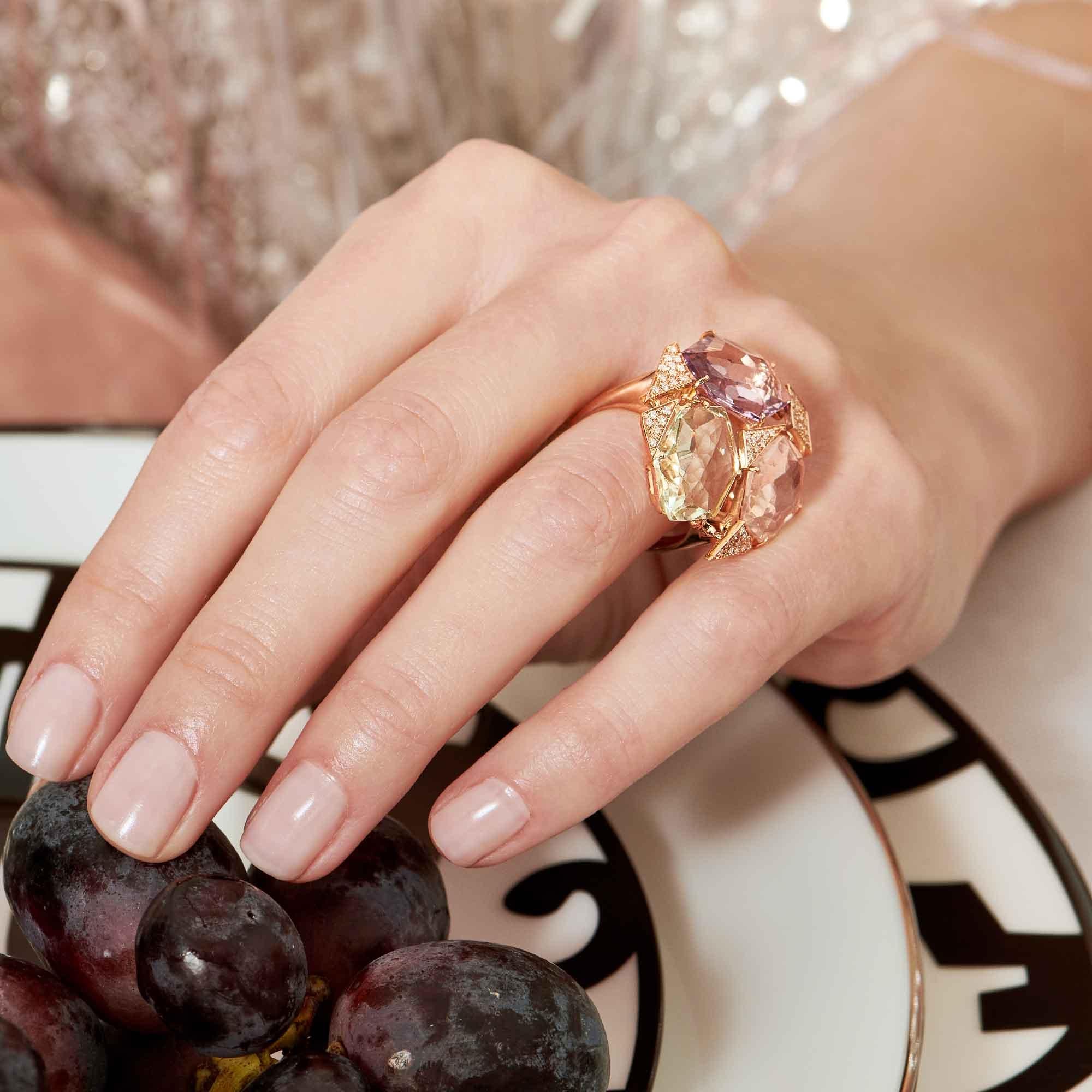 For Sale:  18kt Rose Gold Les Gemmes Multicolor Ring with Amethyst and Diamonds 4