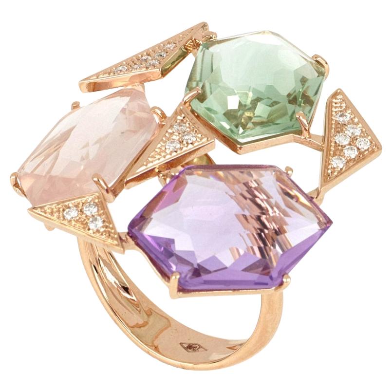 For Sale:  18kt Rose Gold Les Gemmes Multicolor Ring with Amethyst and Diamonds