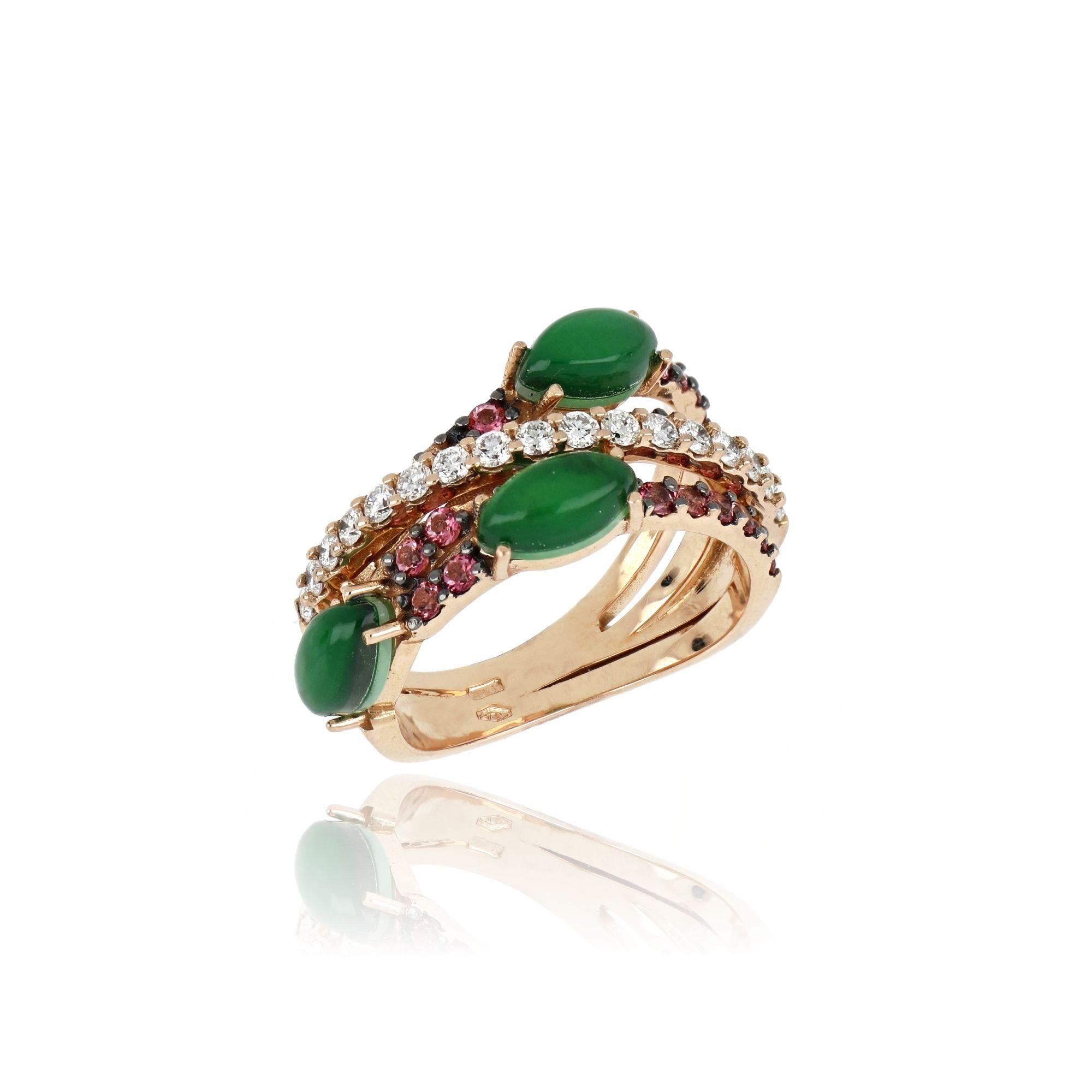 For Sale:  18kt Rose Gold Les Papillon Ring Green Aventurine, Pink Topazes and Diamonds 3