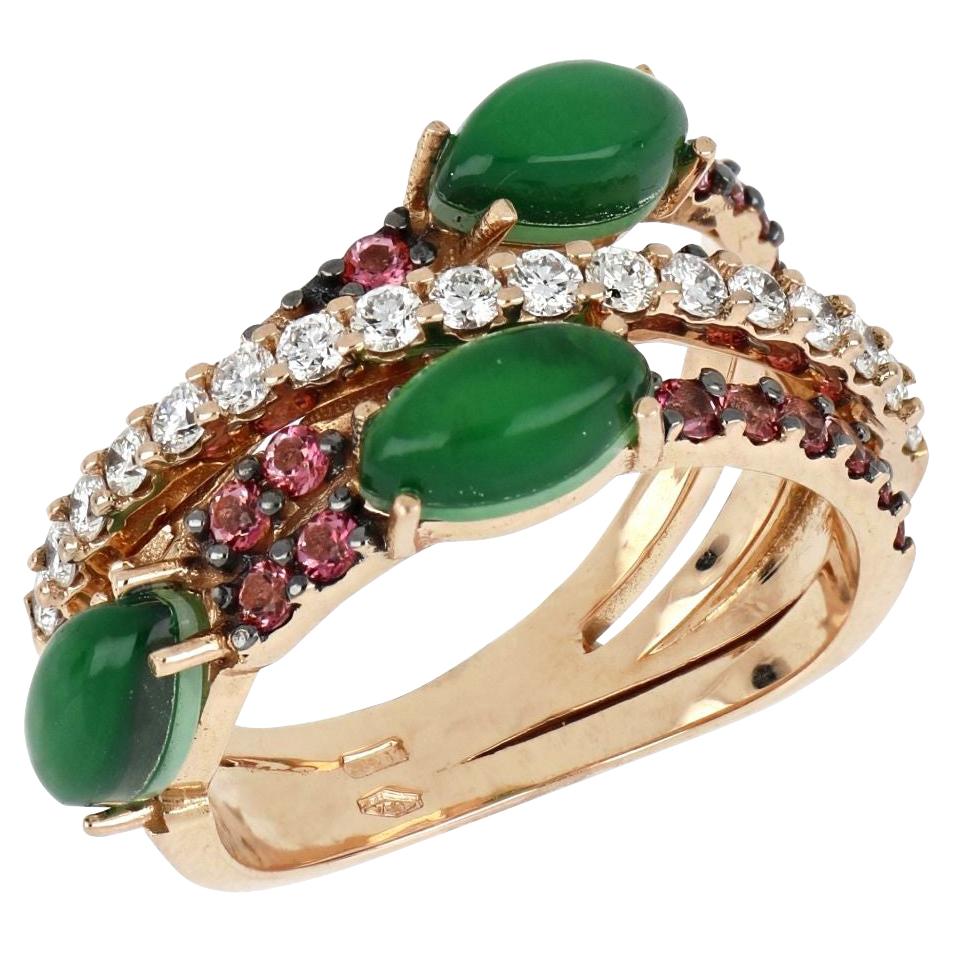 For Sale:  18kt Rose Gold Les Papillon Ring Green Aventurine, Pink Topazes and Diamonds