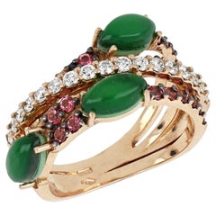 Bague Les Papillon en or rose 18 carats avec aventurine verte, topazes roses et diamants