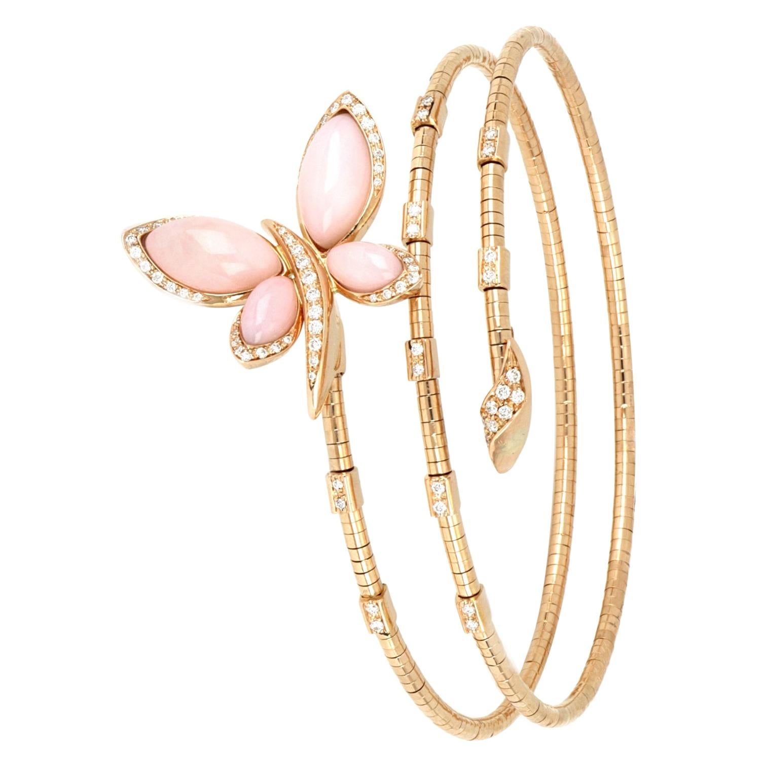 18kt Rose Gold Les Papillons Bracelet with Pink Opal and Round Diamonds