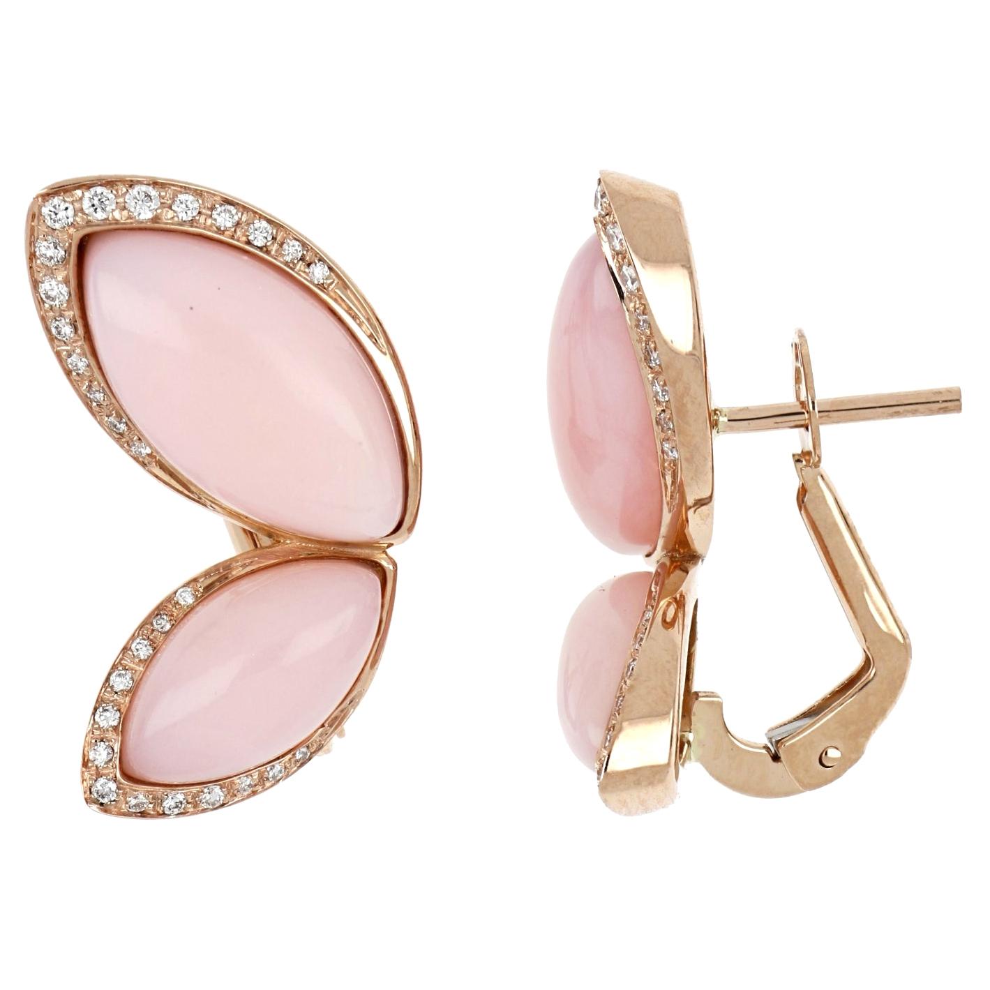 18 Karat Roségold Les Papillons Ohrringe mit rosa Opal und Diamanten