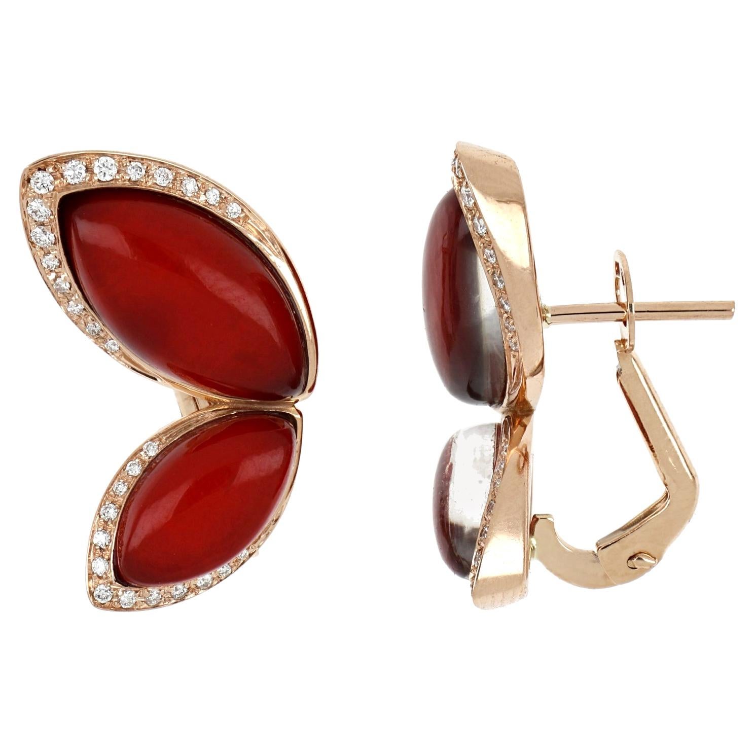 18kt Rose Gold Les Papillons Earrings with Red Aventurine and Diamonds For Sale