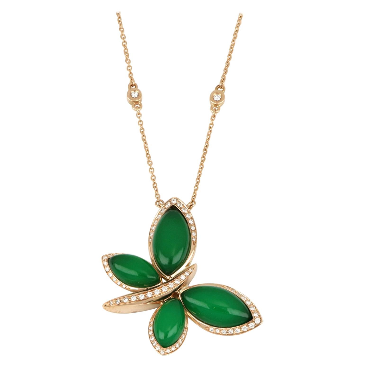 18 Karat Roségold Les Papillons Halskette mit grünem Aventurin und Diamanten