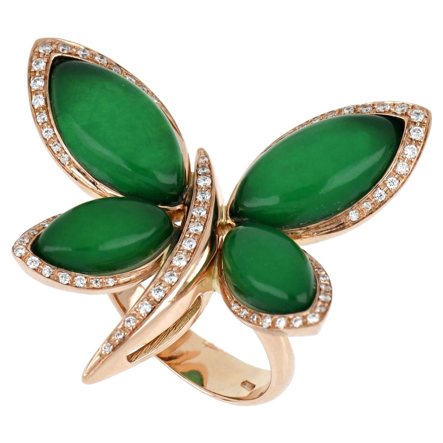 18kt Roségold Les Papillons Ring mit grünem Aventurin und Diamanten