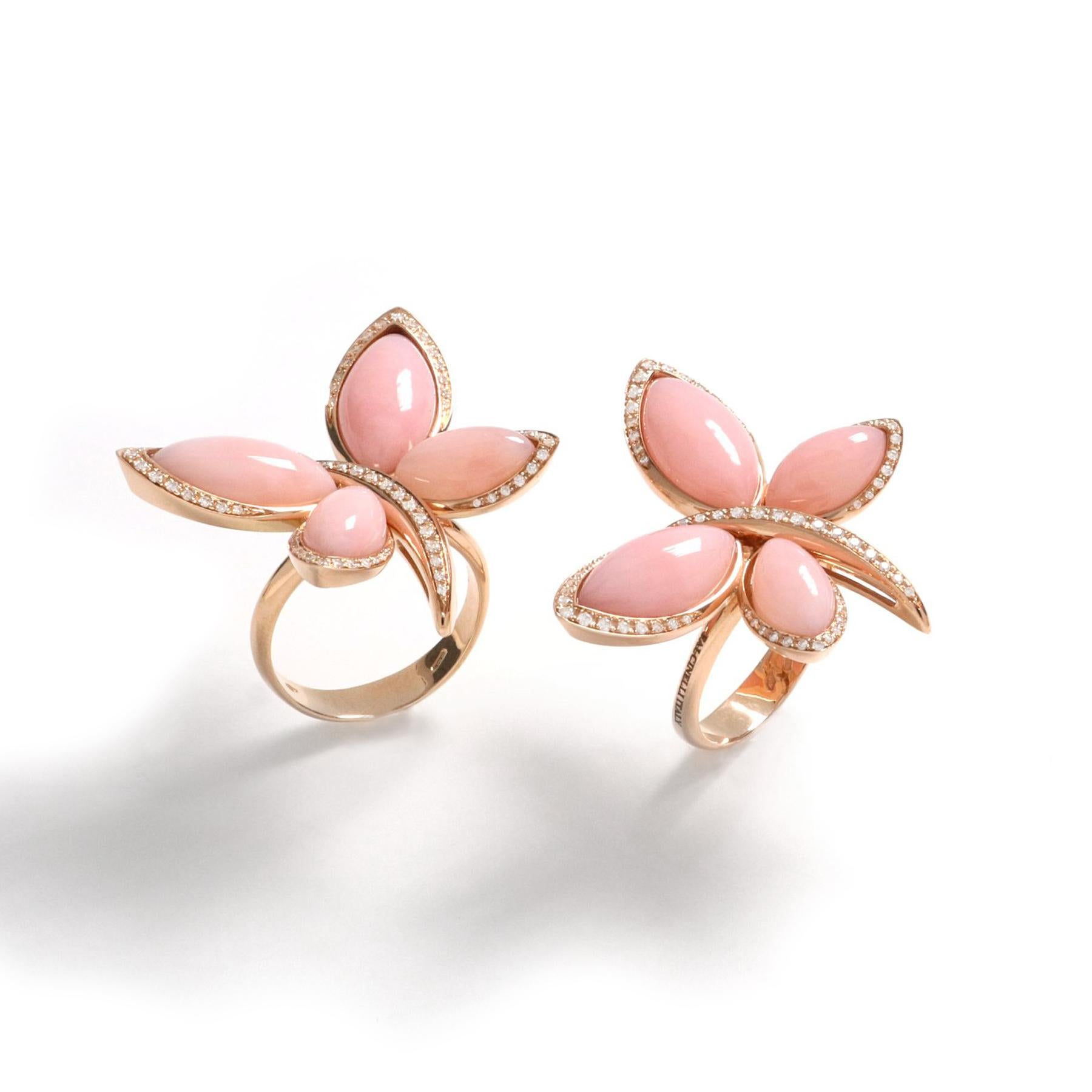For Sale:  18kt Rose Gold Les Papillons Ring with Pink Opal and Diamonds 3