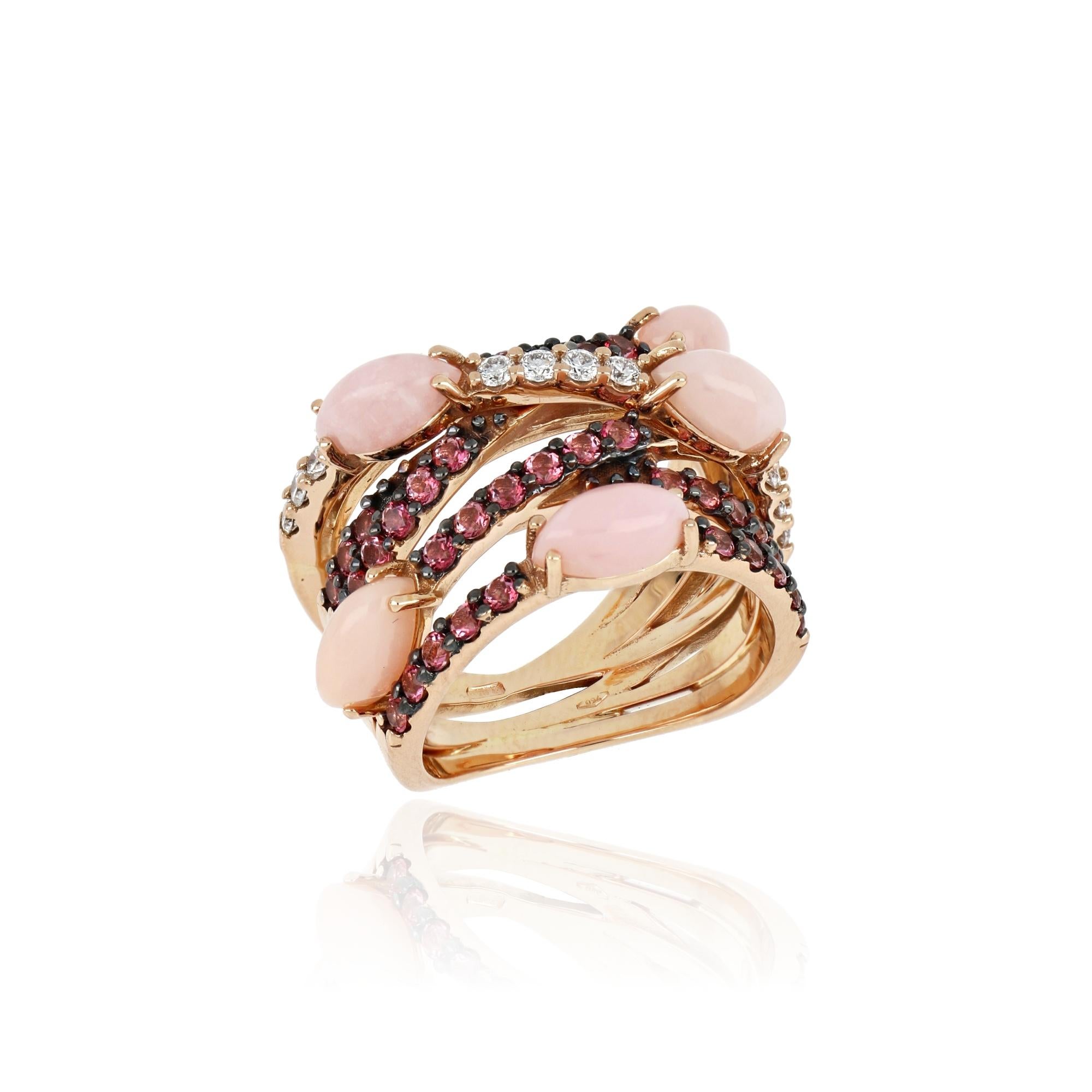 For Sale:  18kt Rose Gold Les Papillons Ring with Pink Opal, Pink Topazes and Diamonds 3