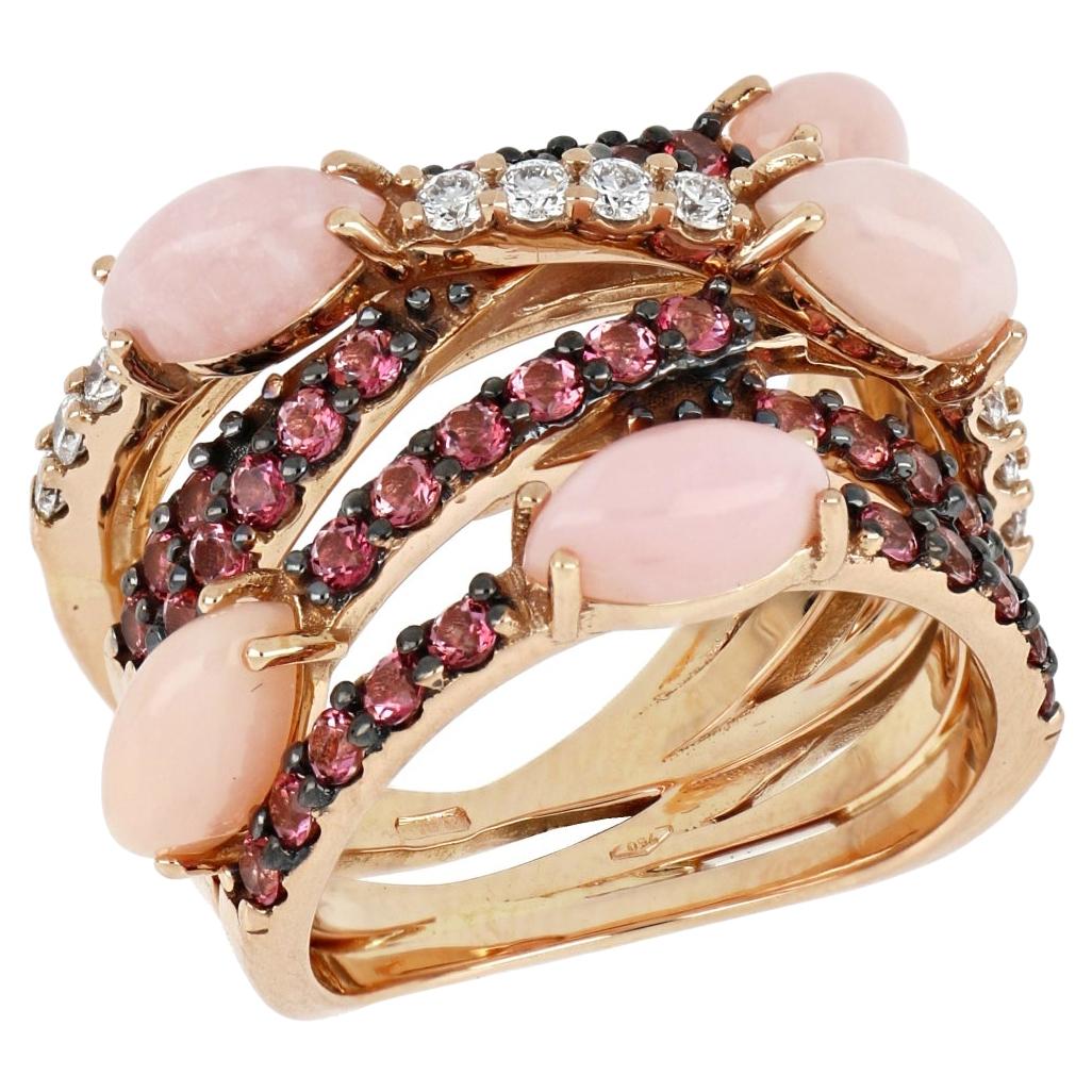 18 Karat Roségold Les Papillons Ring mit rosa Opal, rosa Topas und Diamanten