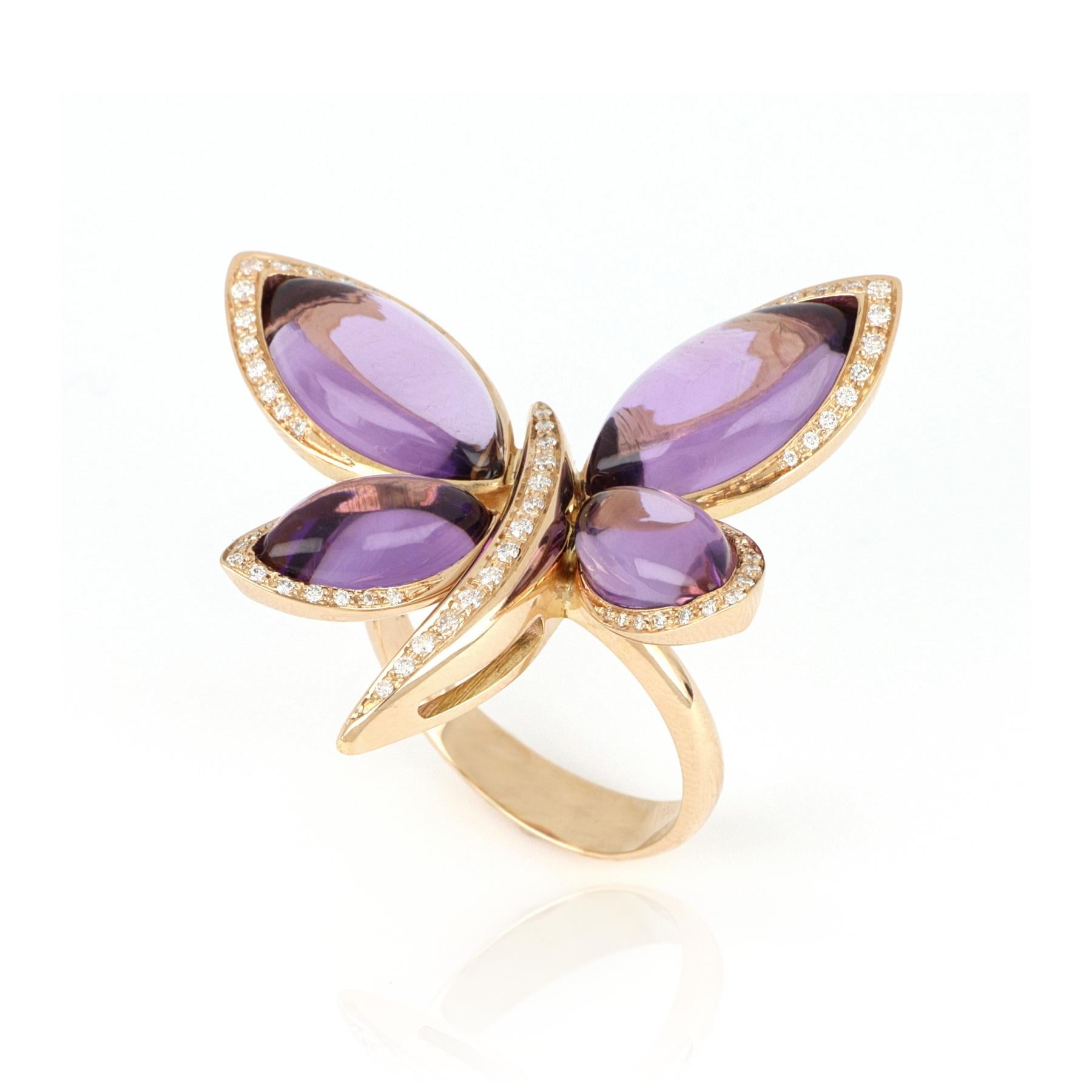 For Sale:  18kt Rose Gold Les Papillons Ring with Purple Amathyst and Diamonds 4