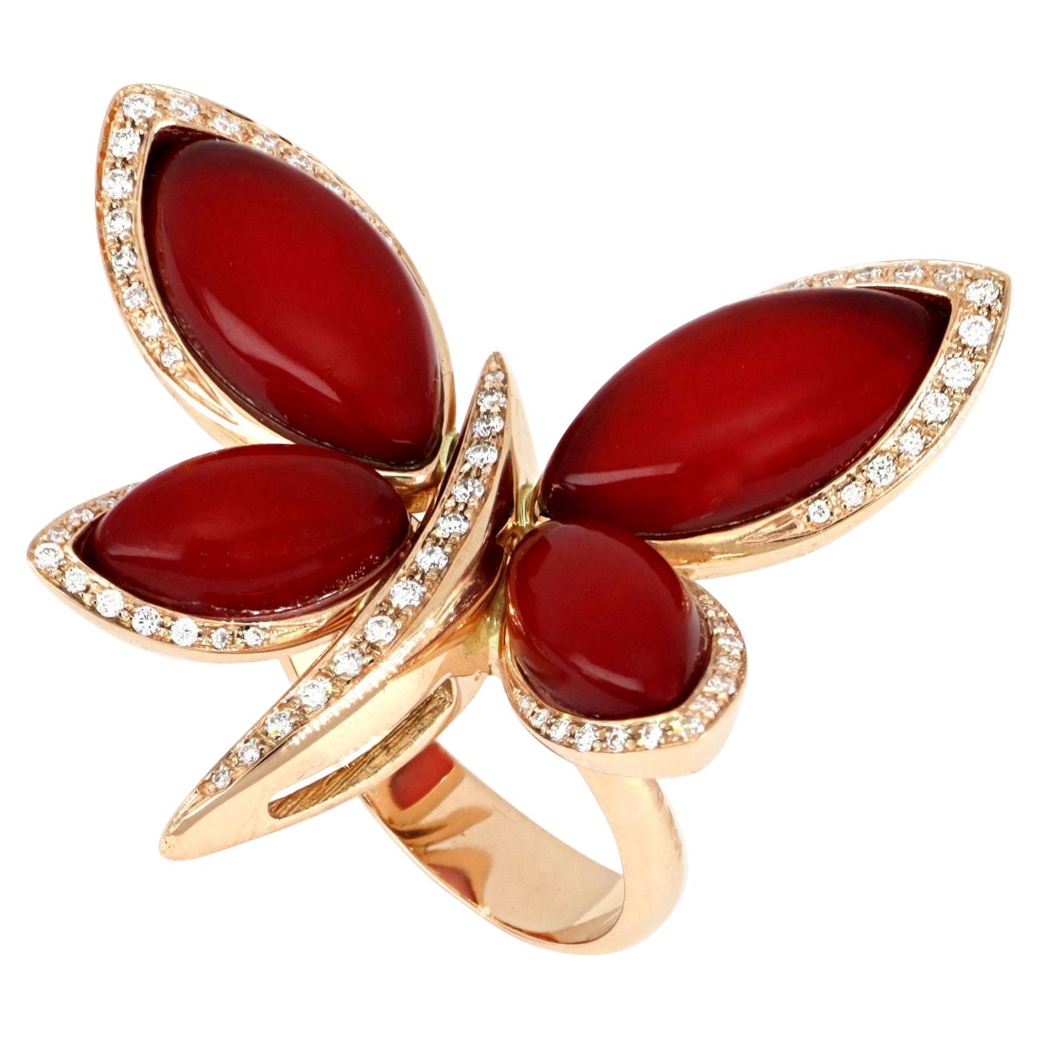 Les Papillons Bague en or rose 18 carats avec aventurine rouge et diamants