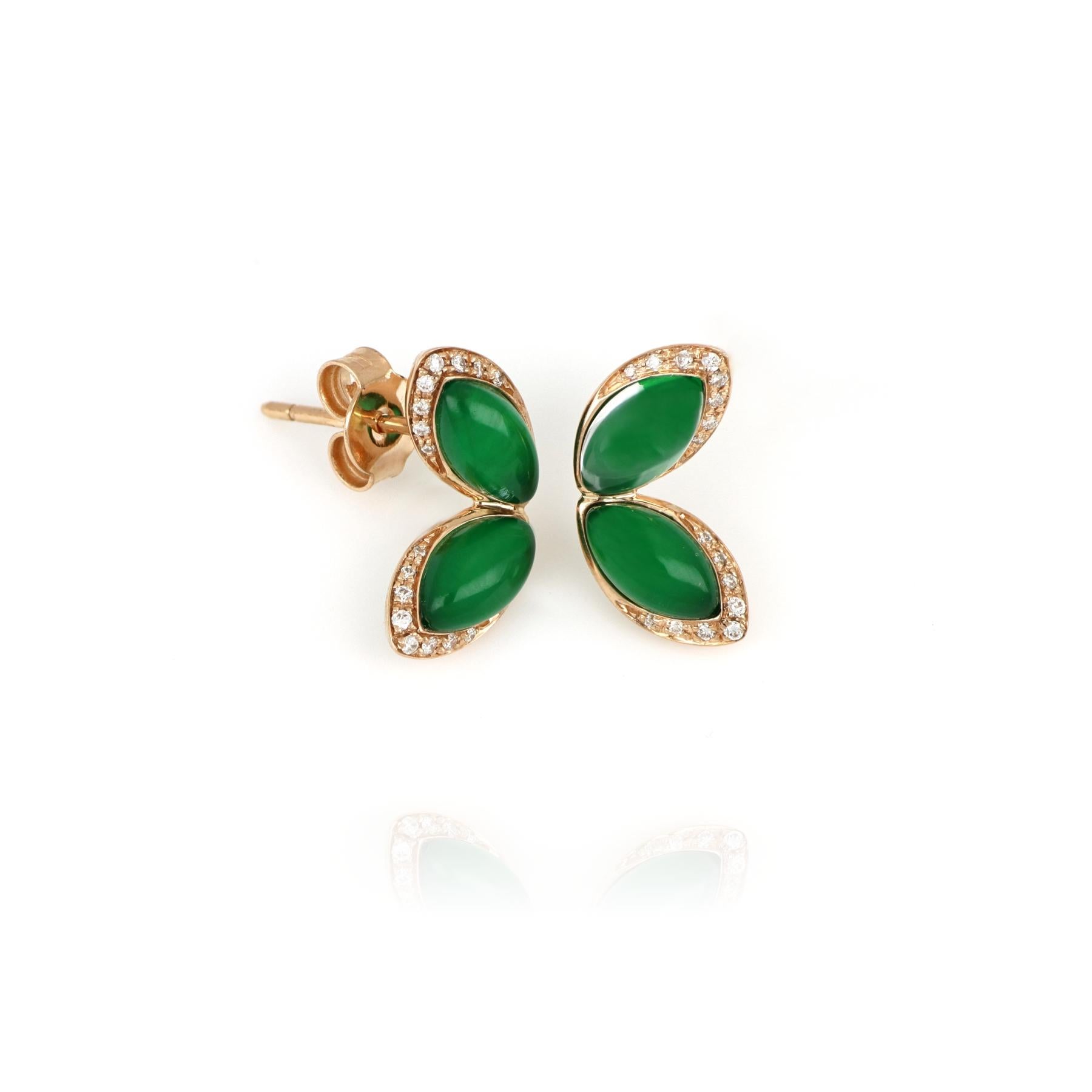 Round Cut 18kt Rose Gold Les Papillons Small Earrings with Green Aventurine and Diamonds For Sale