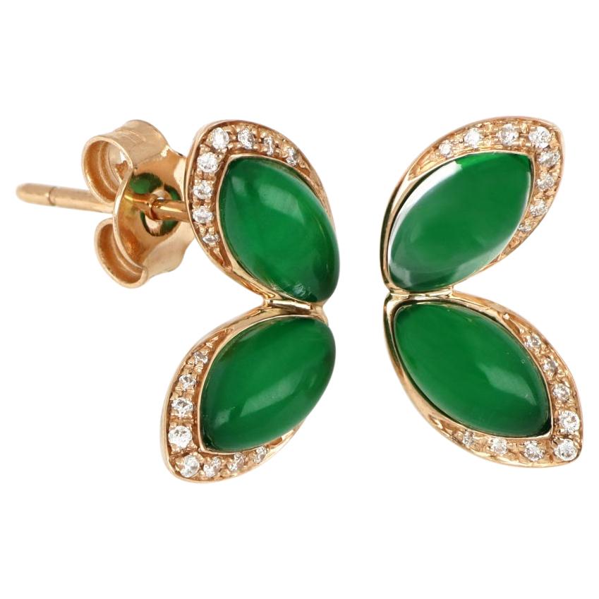 18kt Roségold Les Papillons Kleine Ohrringe mit grünem Aventurin und Diamanten