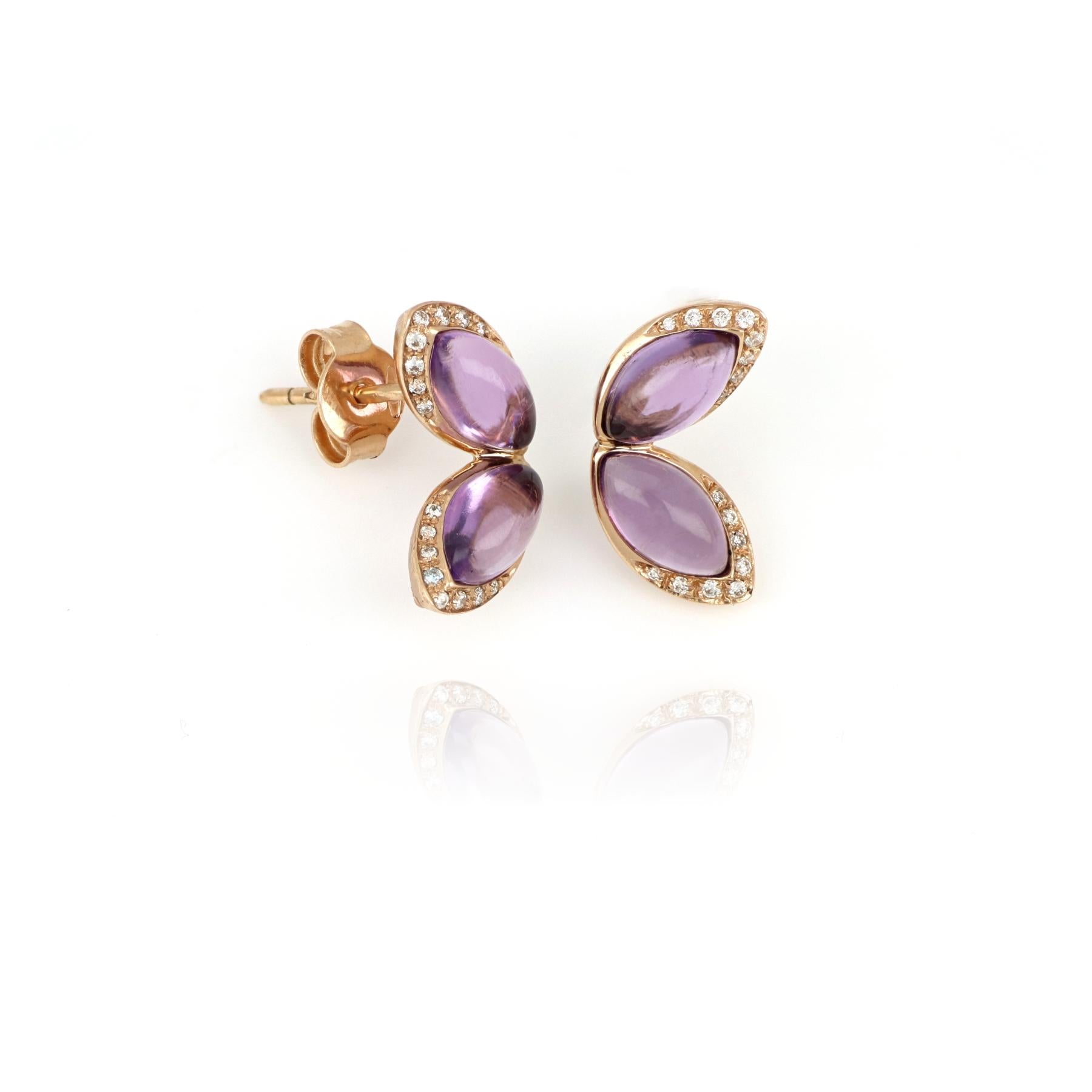 Contemporary 18kt Rose Gold Les Papillons Small Earrings with Purple Amethyst and Diamonds For Sale