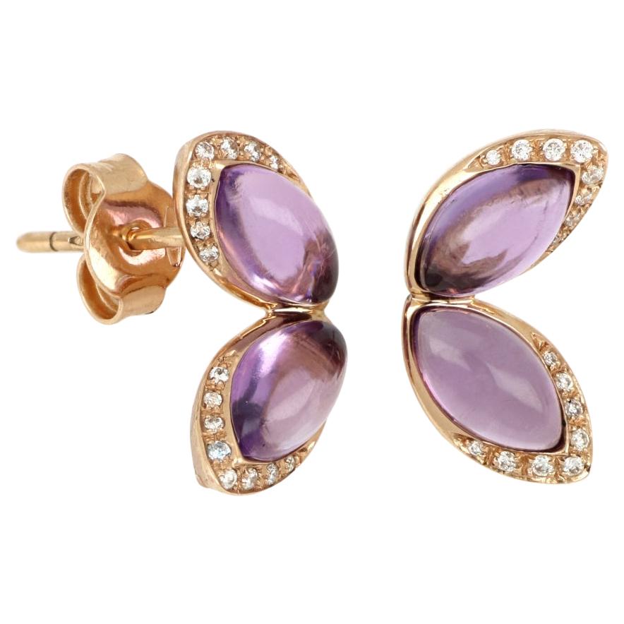 18kt Roségold Les Papillons Kleine Ohrringe mit lila Amethyst und Diamanten