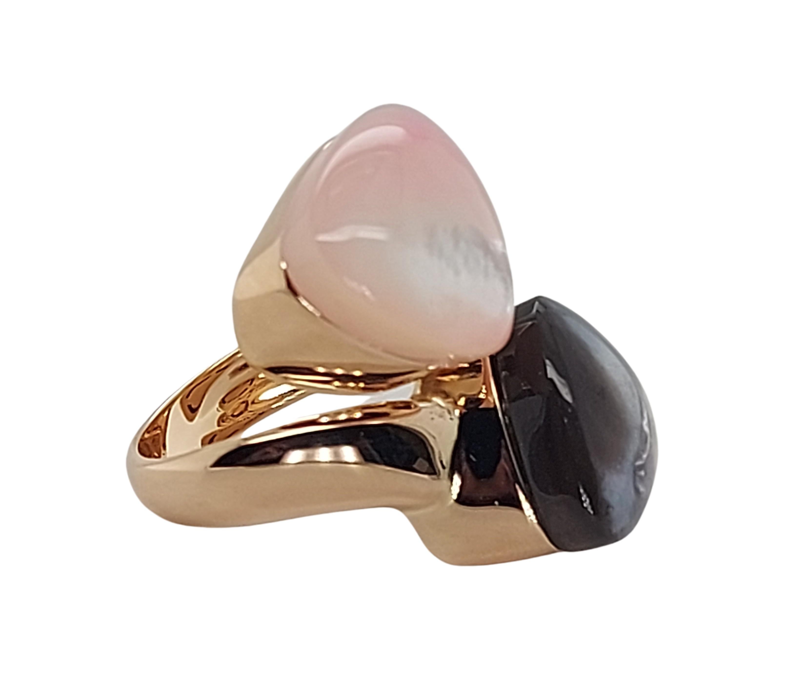 Rose Cut 18kt Rose Gold Mattioli Toi Et Moi Ring with Mother of Pearl For Sale