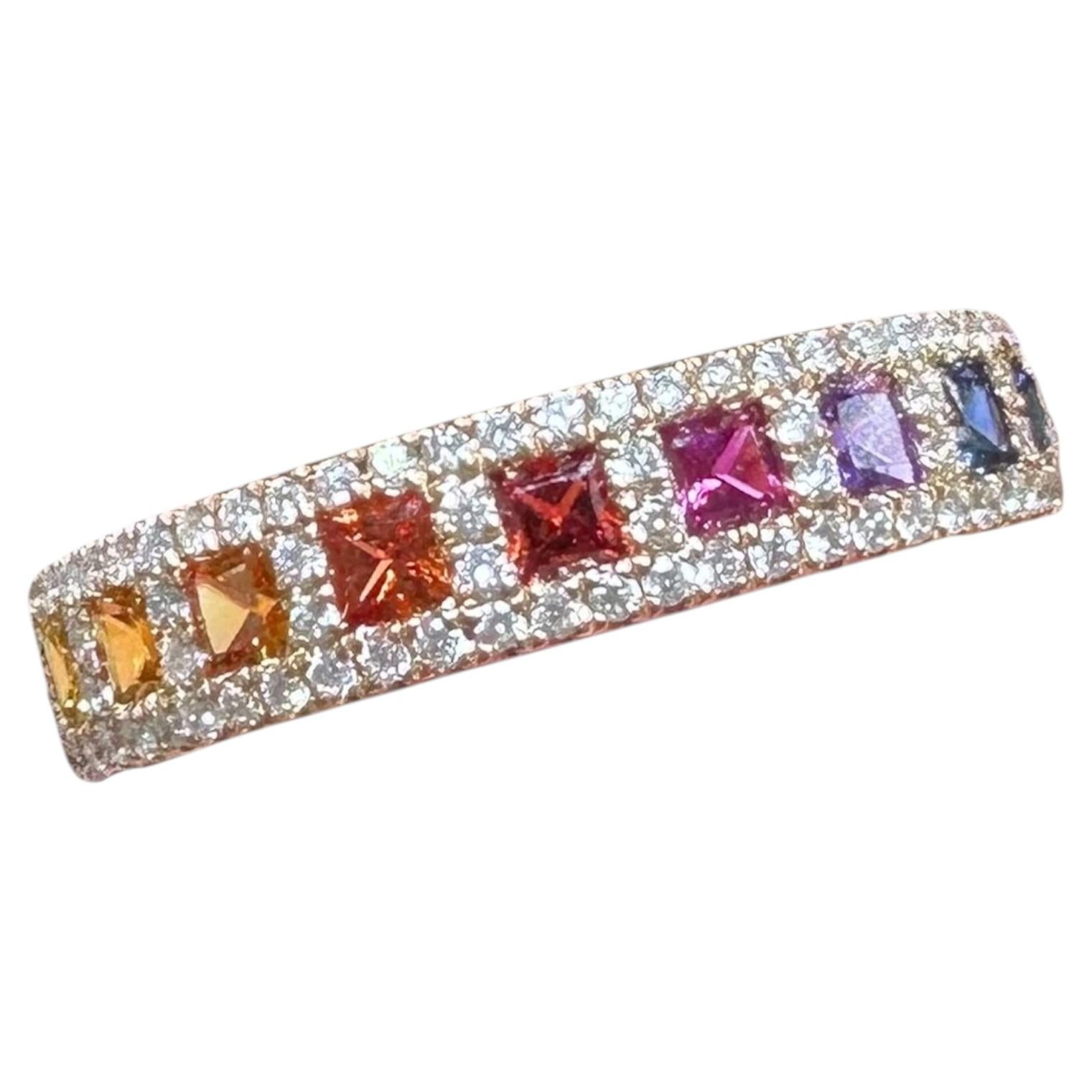 18KT Rose Gold Multi-Color Sapphire and Diamond Ring For Sale