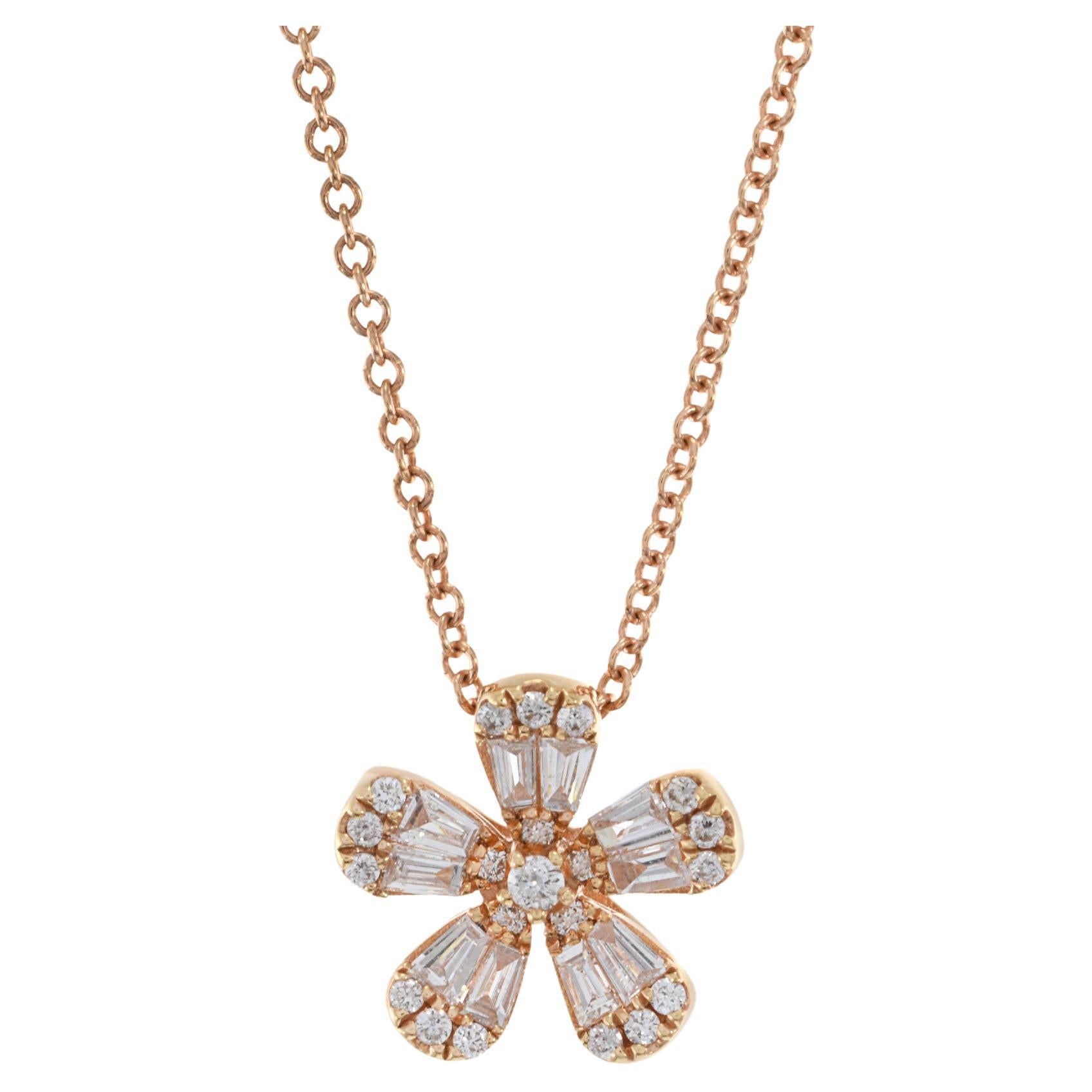 18KT Rose Gold Multi Cut Diamond Flower Necklace
