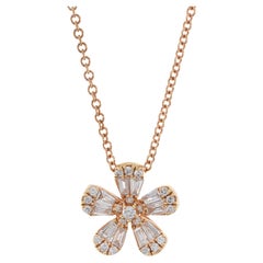 18KT Rose Gold Multi Cut Diamond Flower Necklace