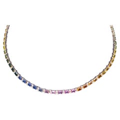 18KT Rose Gold Multi-Sapphire Tennis Necklace