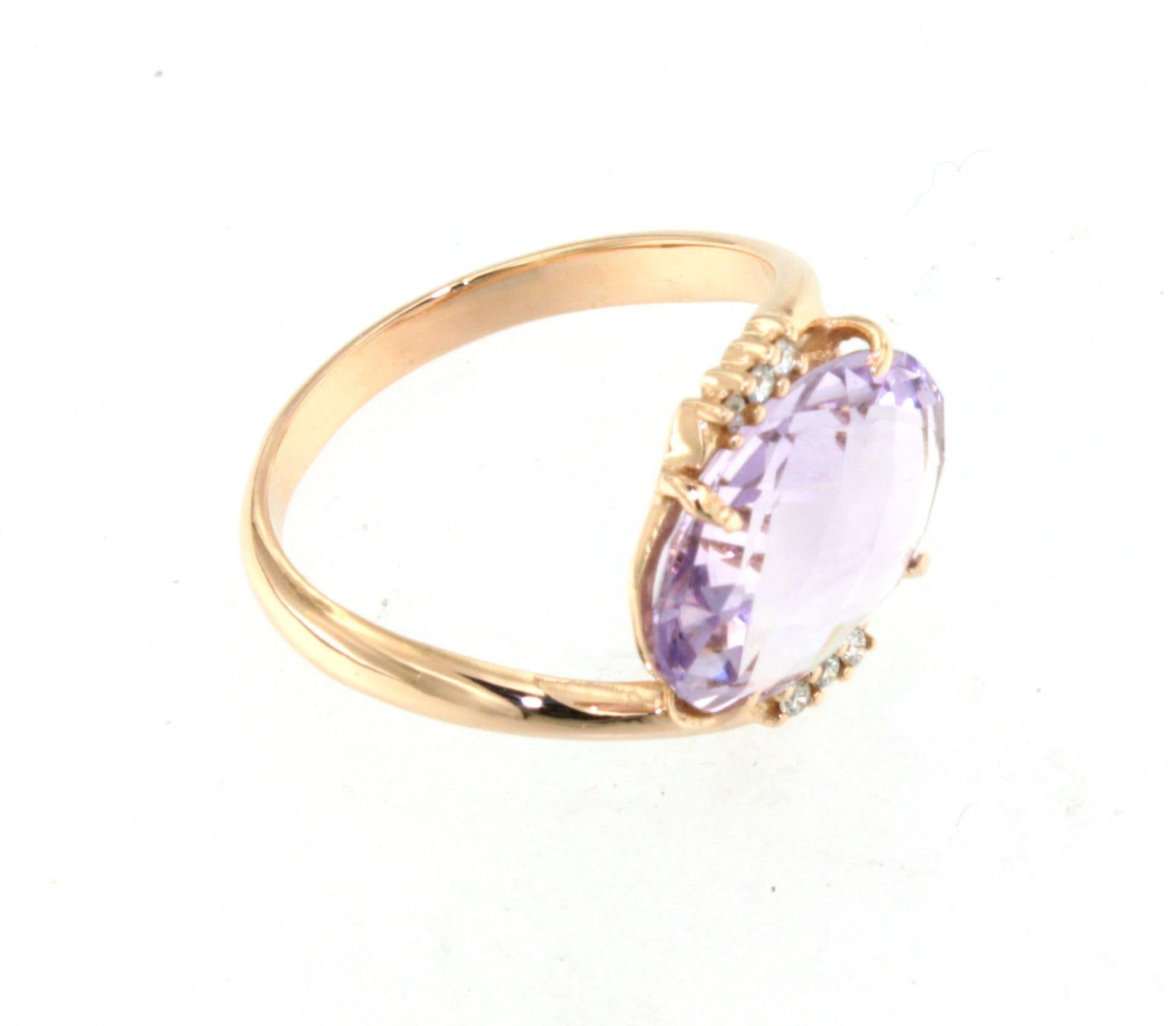 18Kt Oro Rosa Amatista Natural Diamante Blanco Moda Elegante Anillo de Cóctel en venta 4