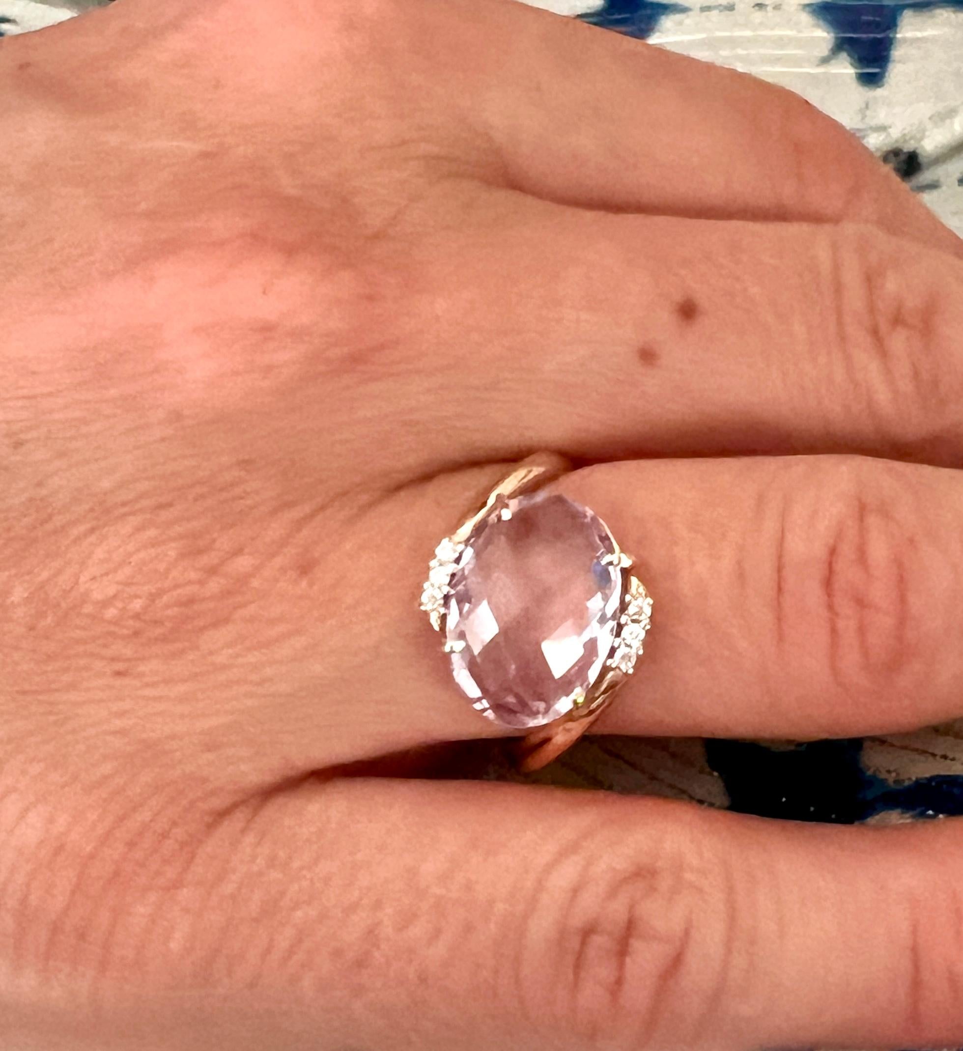 18Kt Oro Rosa Amatista Natural Diamante Blanco Moda Elegante Anillo de Cóctel en venta 6
