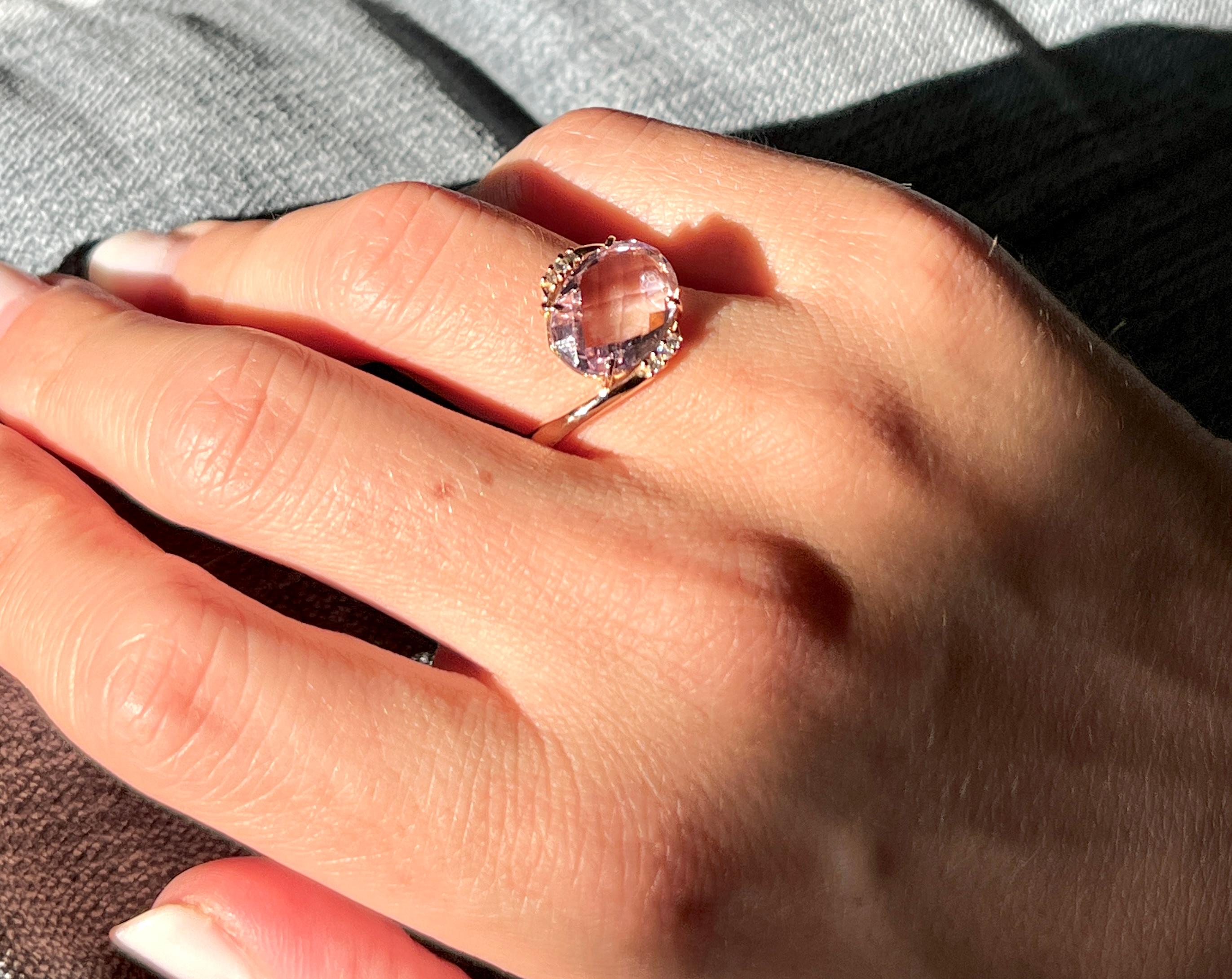 18Kt Oro Rosa Amatista Natural Diamante Blanco Moda Elegante Anillo de Cóctel en venta 7