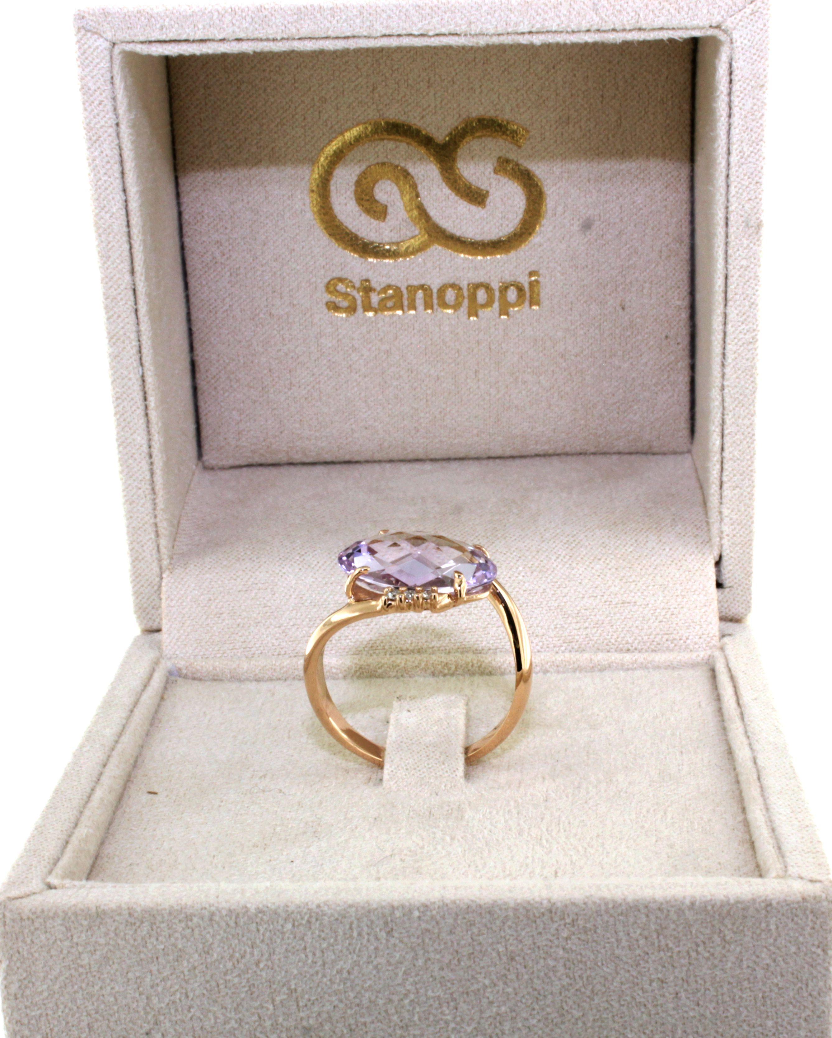 18Kt Oro Rosa Amatista Natural Diamante Blanco Moda Elegante Anillo de Cóctel en Nuevo estado para la venta en GALLARATE, IT