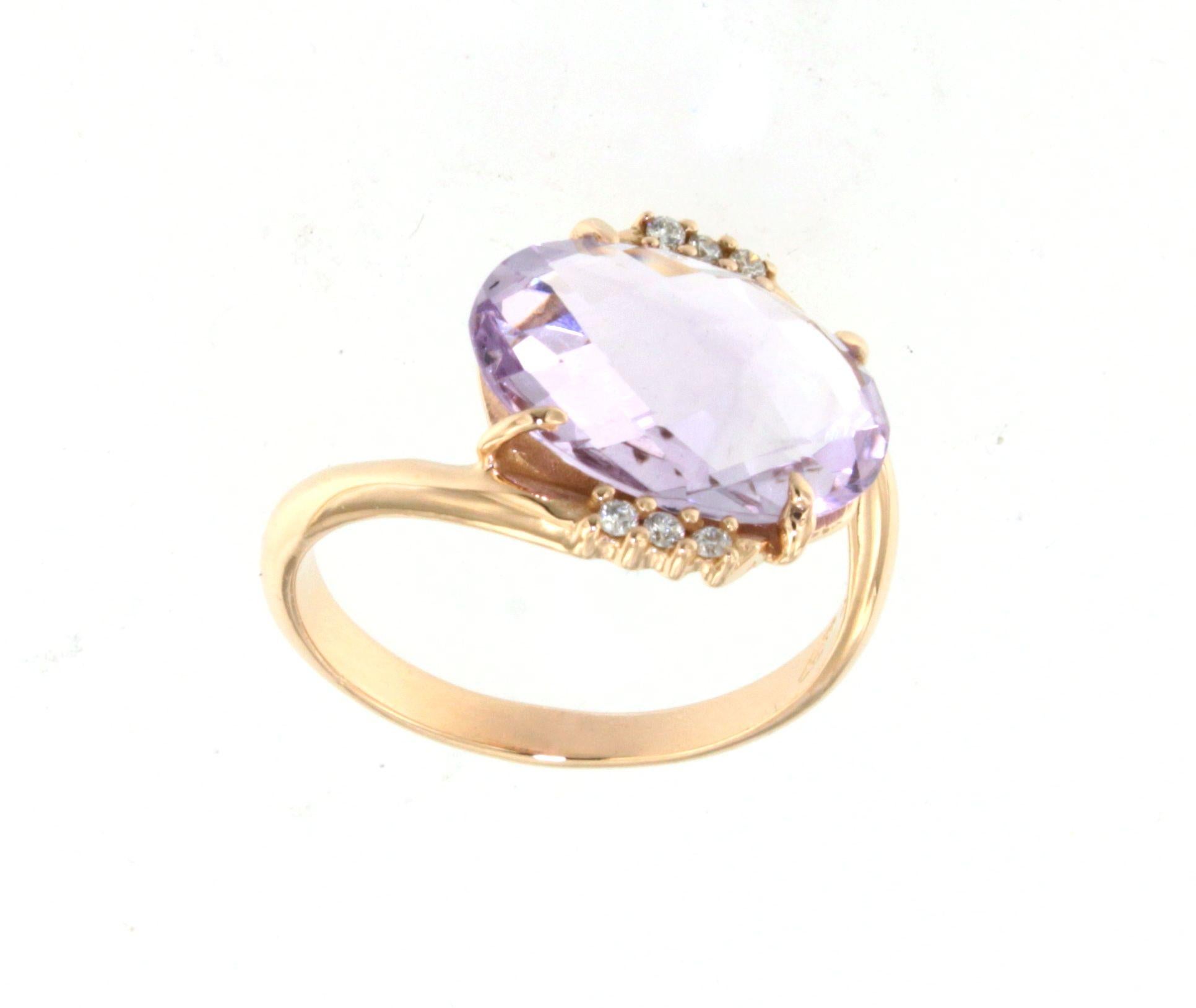Femenino o masculino 18Kt Oro Rosa Amatista Natural Diamante Blanco Moda Elegante Anillo de Cóctel en venta