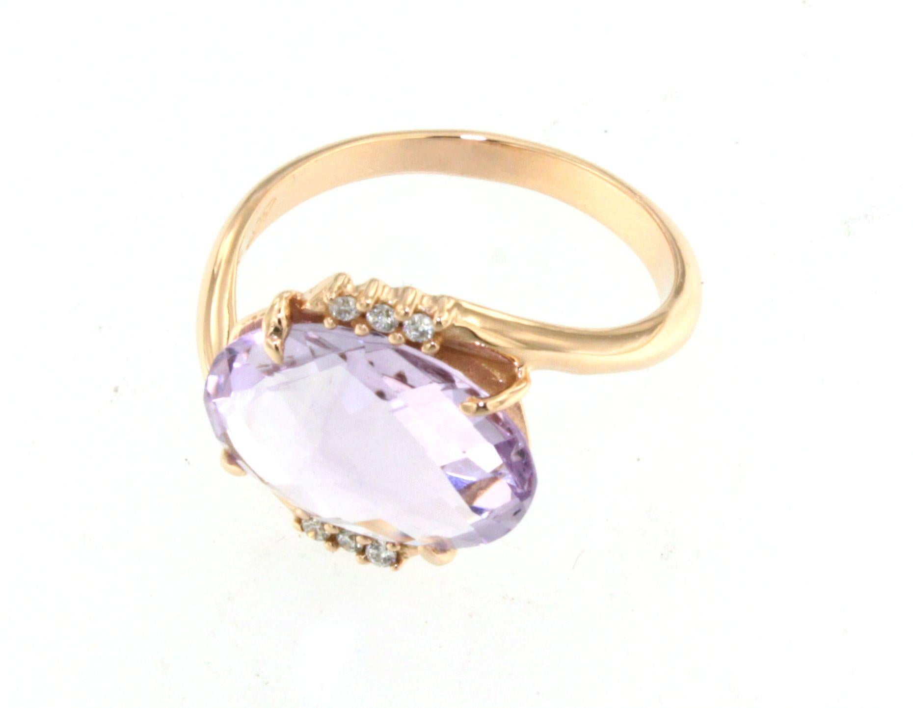 18Kt Oro Rosa Amatista Natural Diamante Blanco Moda Elegante Anillo de Cóctel en venta 1