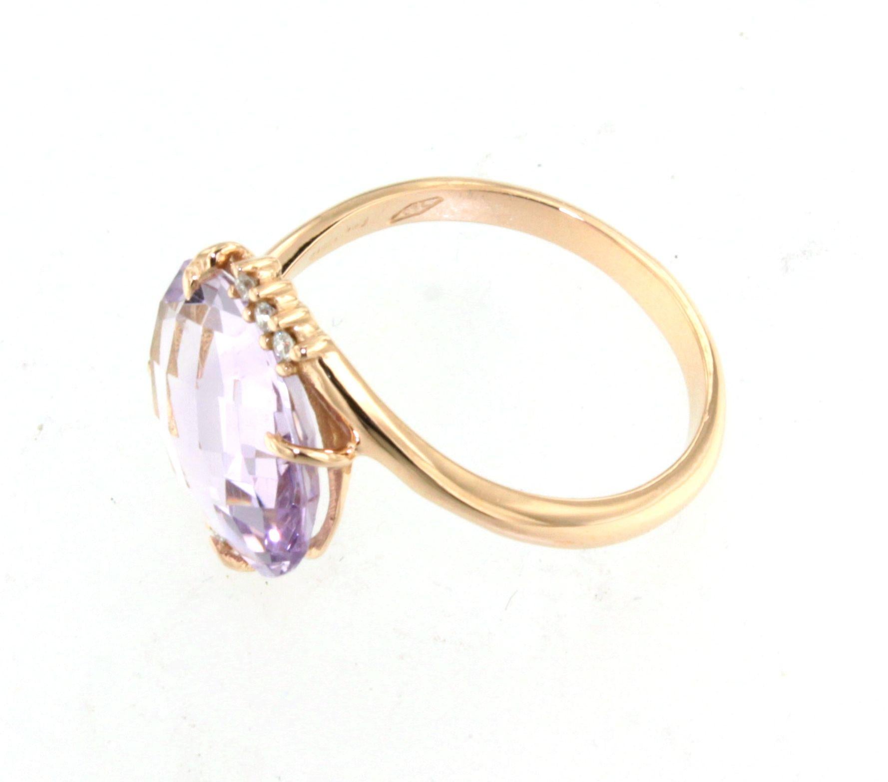 18Kt Oro Rosa Amatista Natural Diamante Blanco Moda Elegante Anillo de Cóctel en venta 2