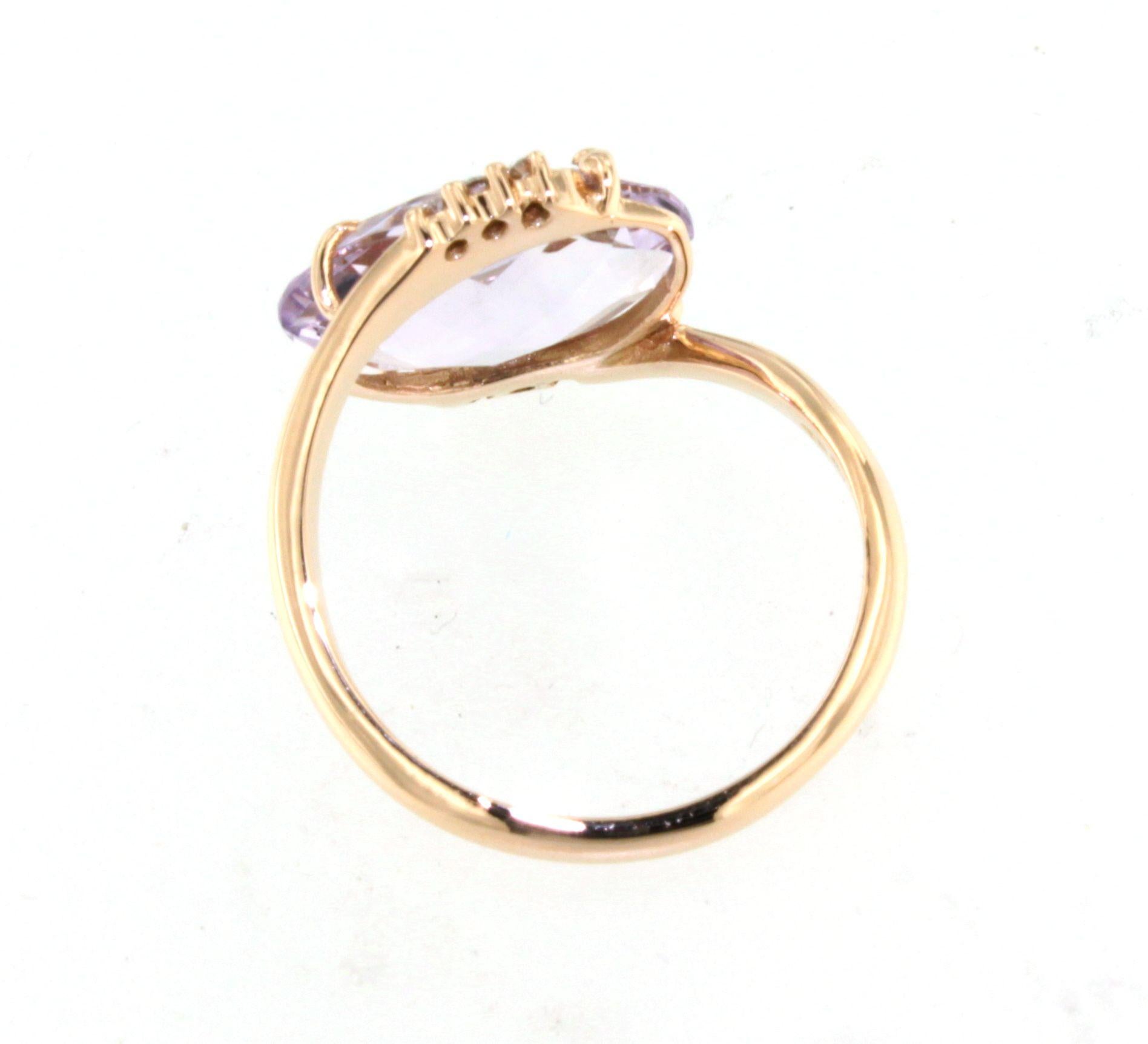18Kt Oro Rosa Amatista Natural Diamante Blanco Moda Elegante Anillo de Cóctel en venta 3