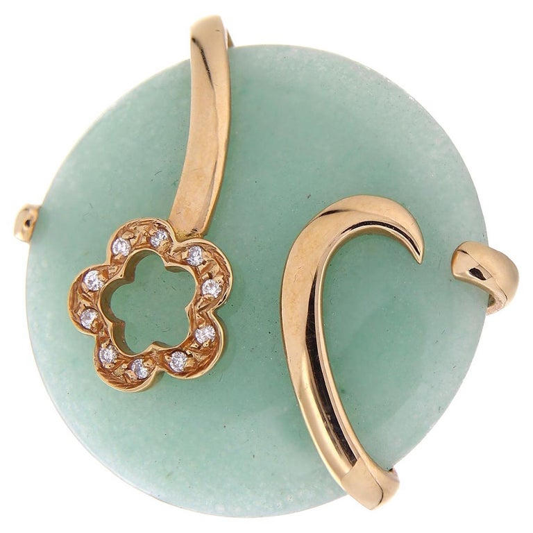 18 Karat Rose Gold Natural Aventurine and White Diamonds For Sale at