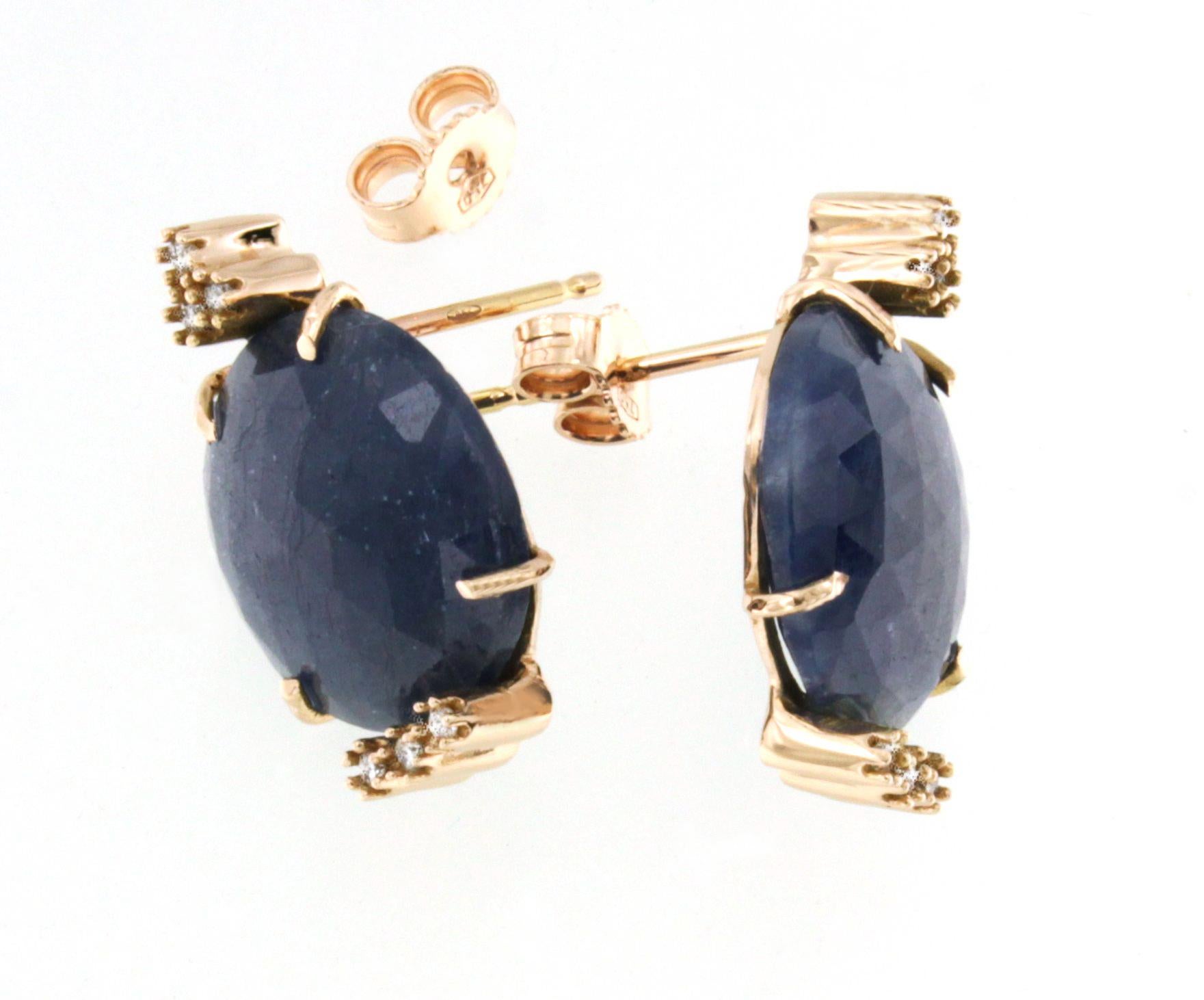 18Kt  Rose Gold  Natural Blue Sapphire White Diamonds Classic Modern  Earrings In New Condition For Sale In GALLARATE, IT
