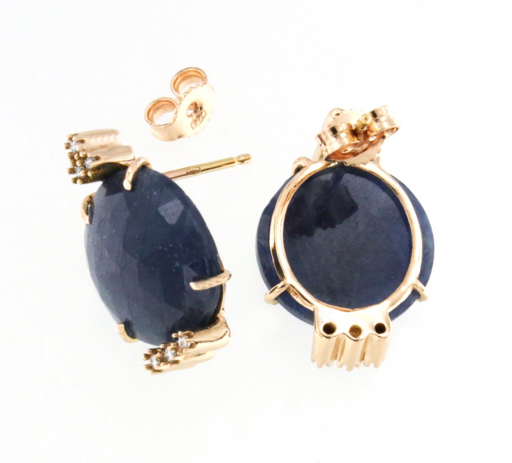 Women's or Men's 18Kt  Rose Gold  Natural Blue Sapphire White Diamonds Classic Modern  Earrings For Sale