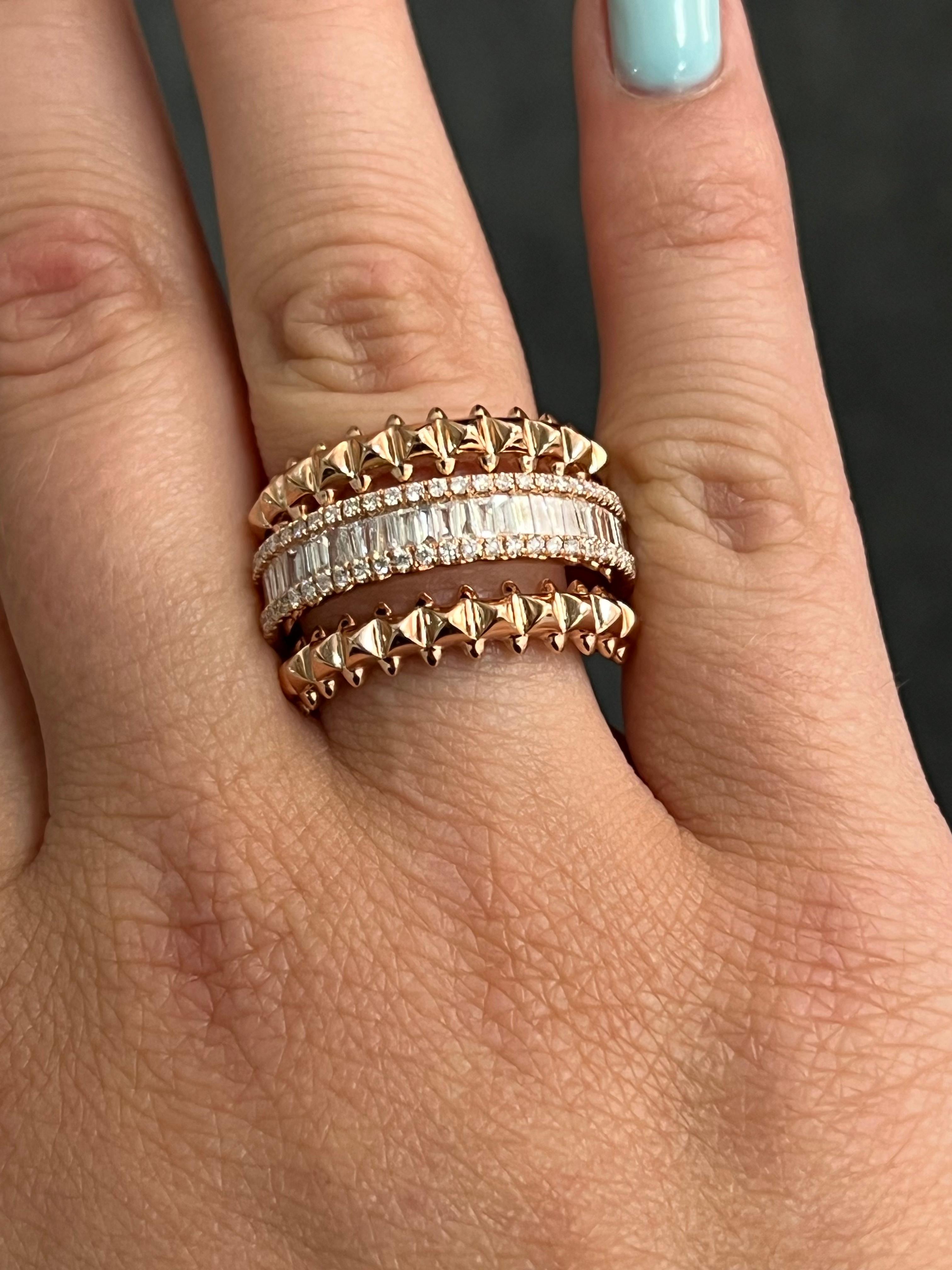Women's or Men's Natural Diamond Ring 0.83 CT 18KT Rose Gold Baguette Designer Eternity Band  For Sale
