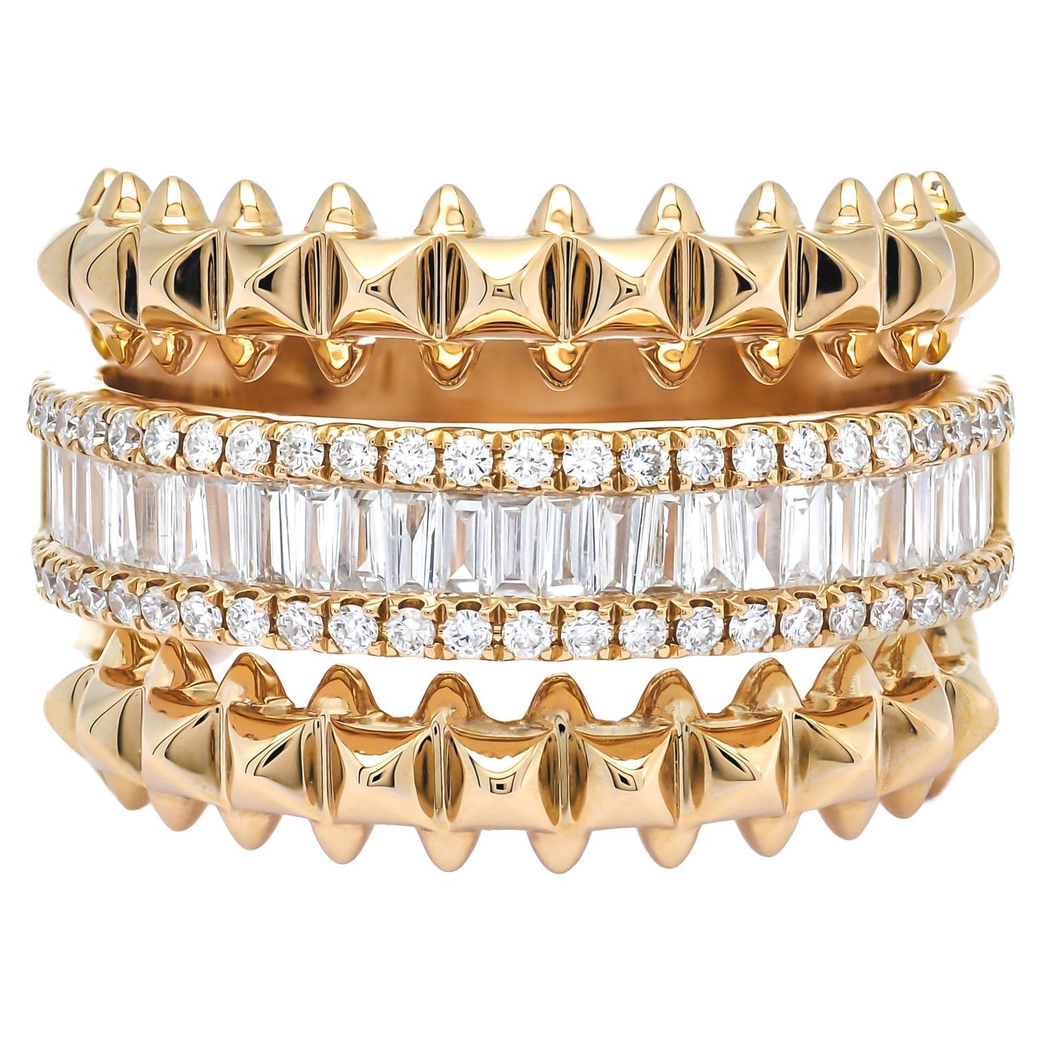 Natural Diamond Ring 0.83 CT 18KT Rose Gold Baguette Designer Eternity Band