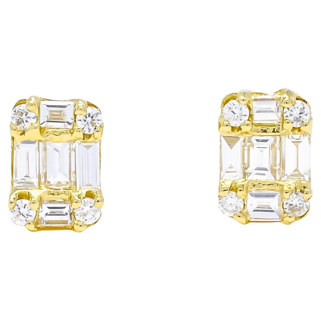 Baguette round diamond cluster simple stud earrings are a versatile piece of jewelry that can be worn for a variety of occasions. For a wedding, these earrings can add an elegant touch to any bridal look, without being too overpowering. The