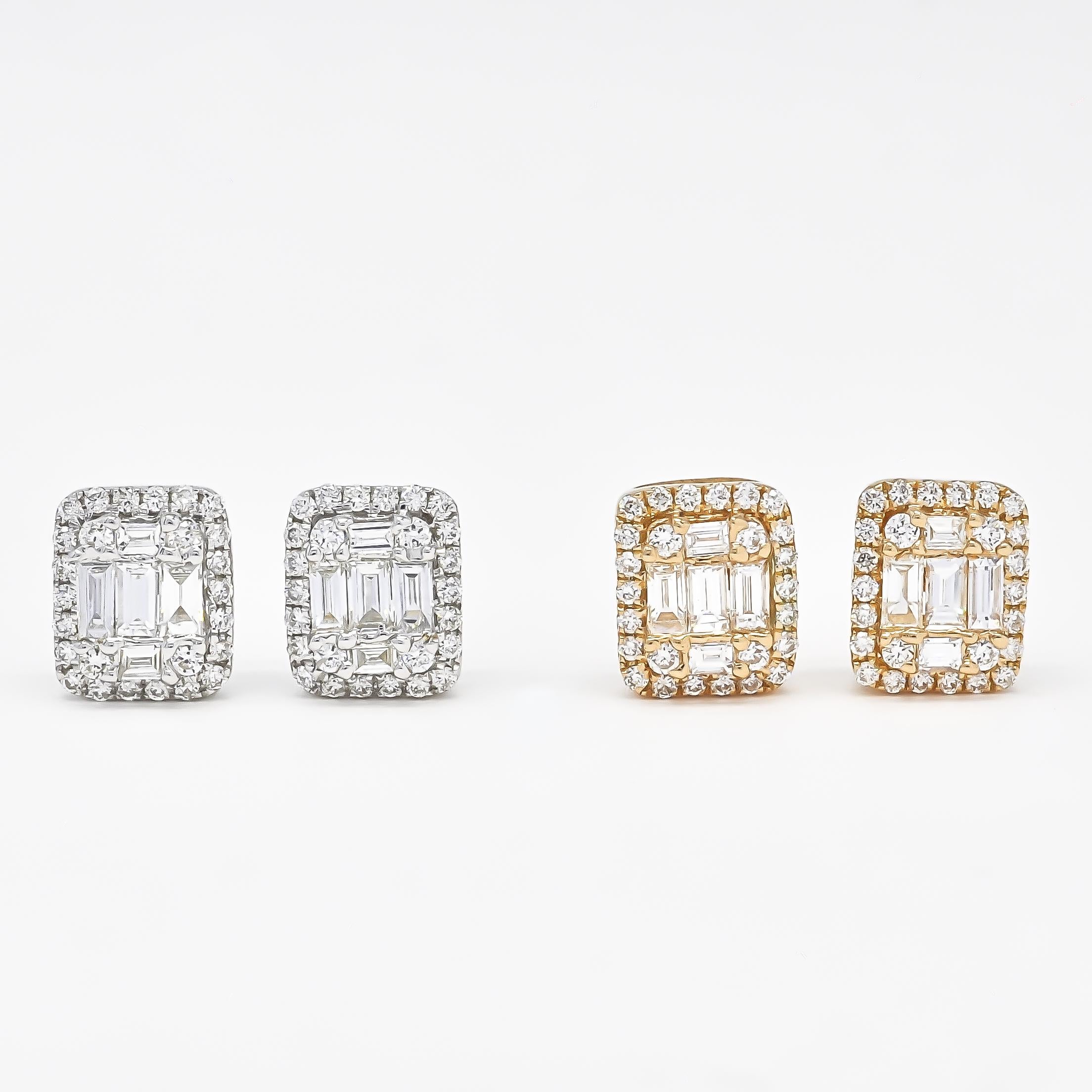 Erleben Sie die Eleganz und Anmut unserer 18KT Rose Gold natürlichen Diamanten Illusion Halo Cluster Emerald Stud Earring. Lassen Sie sich von diesen bezaubernden Ohrringen verzaubern und lassen Sie sie Ihren einzigartigen Stil und Ihre