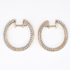 Natural Diamonds 4.64 Carats 18 Karat Rose Gold 'in and Out' Hoop Earrings