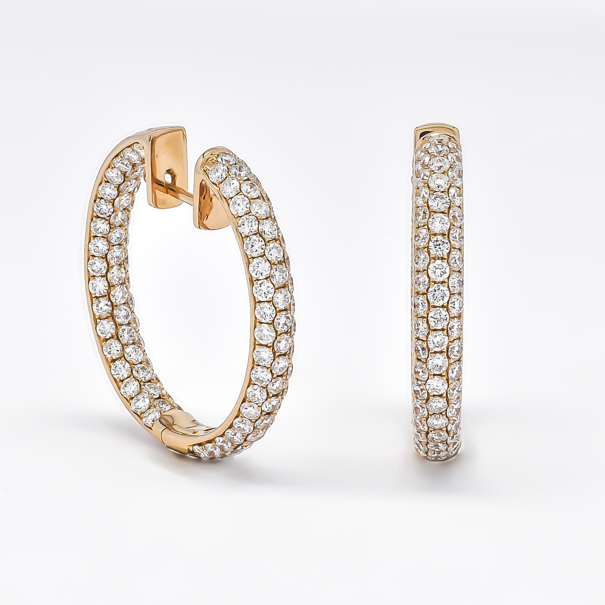 Brilliant Cut Natural Diamonds 4.64 Carats 18 Karat Rose Gold 'in and Out' Hoop Earrings  For Sale