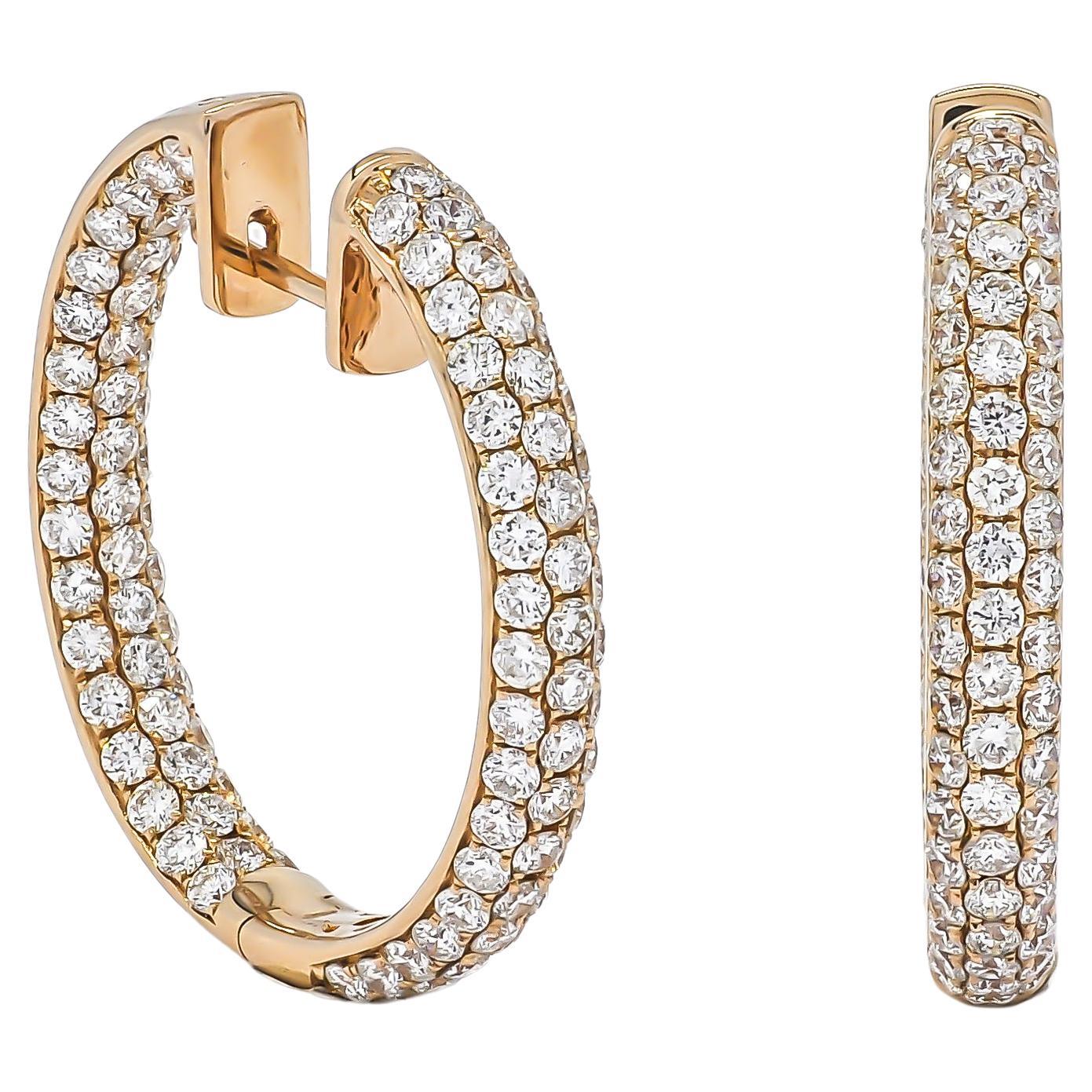 Natural Diamonds 4.64 Carats 18 Karat Rose Gold 'in and Out' Hoop Earrings  For Sale