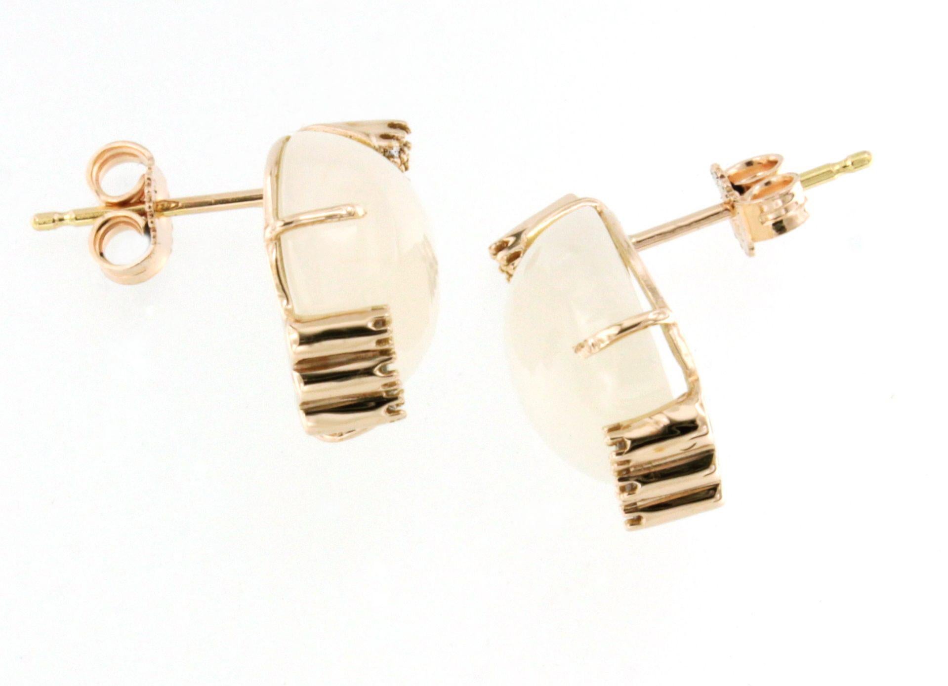 Taille cabochon 18Kt  Or rose  Clous d'oreilles fantaisie pierres de lune naturelles diamants blancs en vente