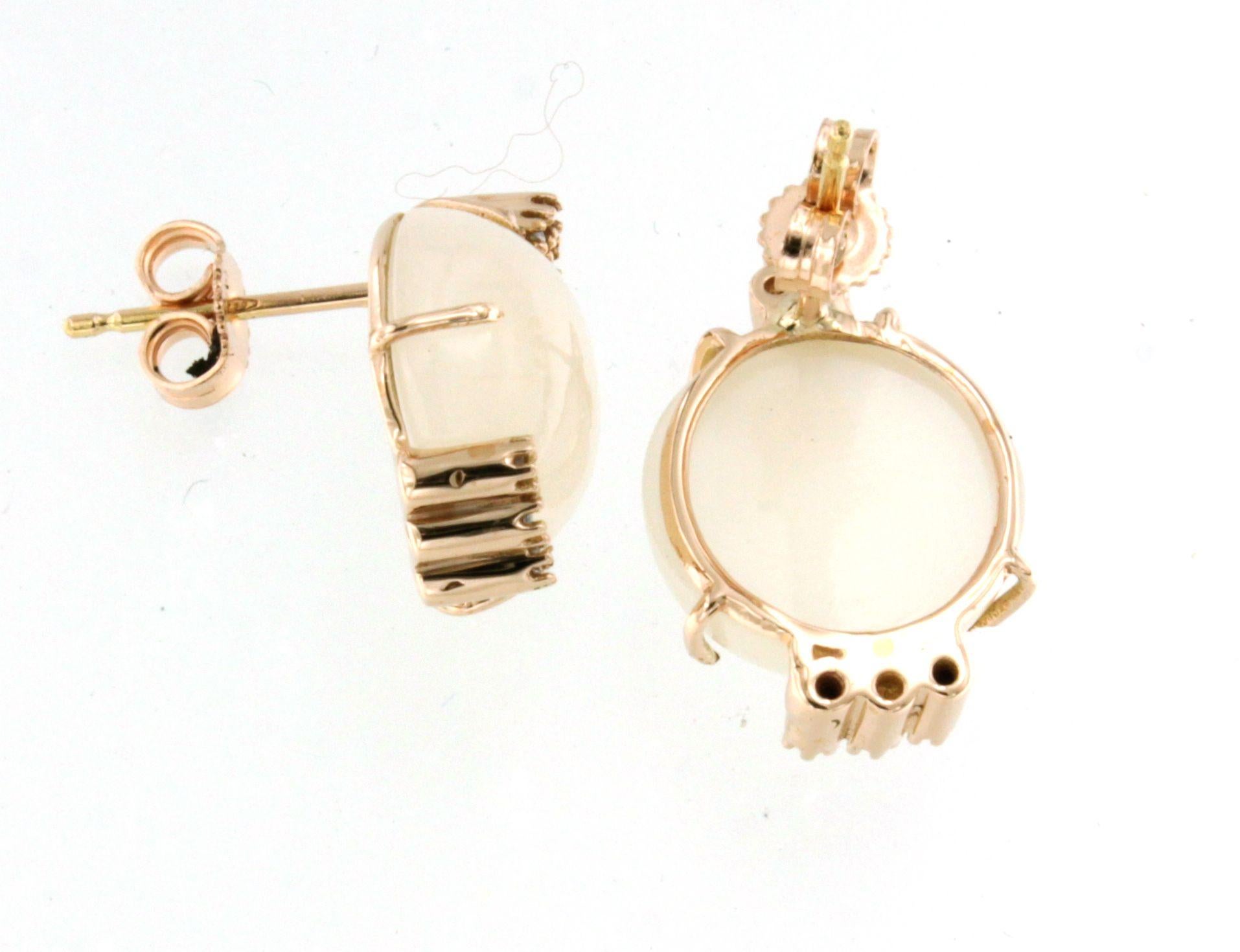 18Kt  Or rose  Clous d'oreilles fantaisie pierres de lune naturelles diamants blancs Neuf - En vente à GALLARATE, IT